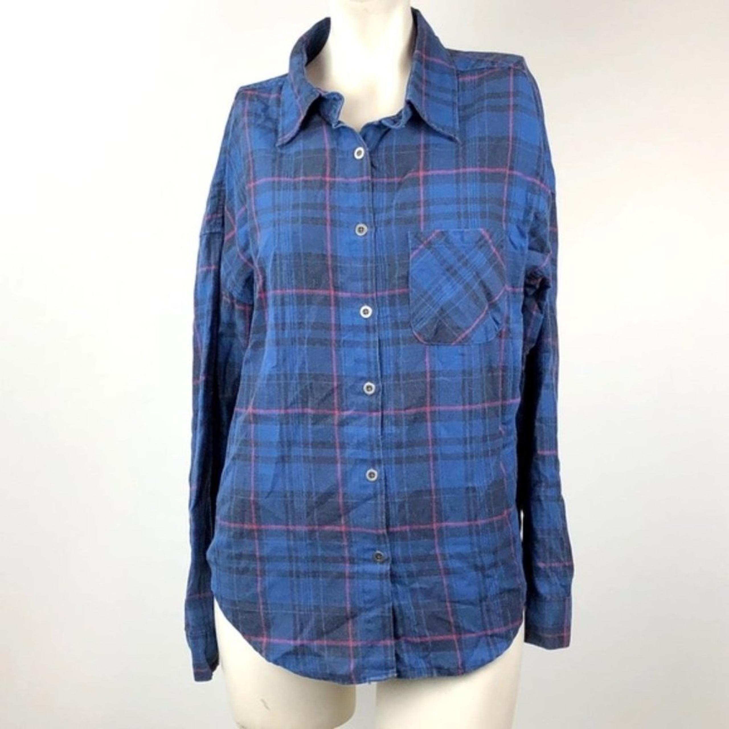 Brandy Melville One Size Womens Blue Buffalo Plaid Button-up Shirt