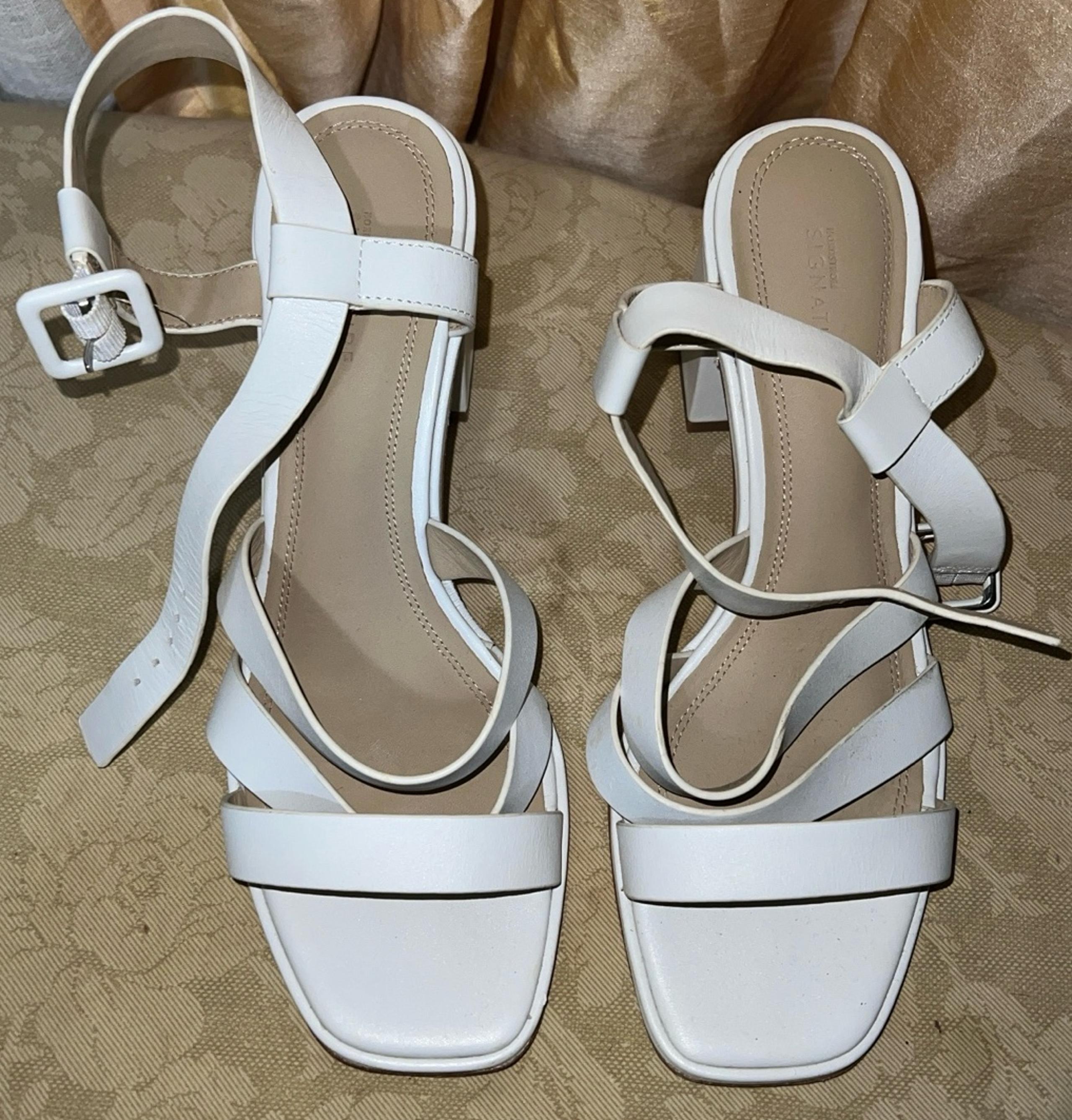 White block heel sandals