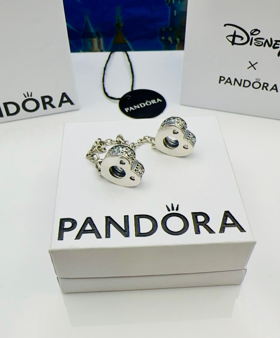 New Authentic Pandora Heart Sparkle Clear Crystal Safety Chain