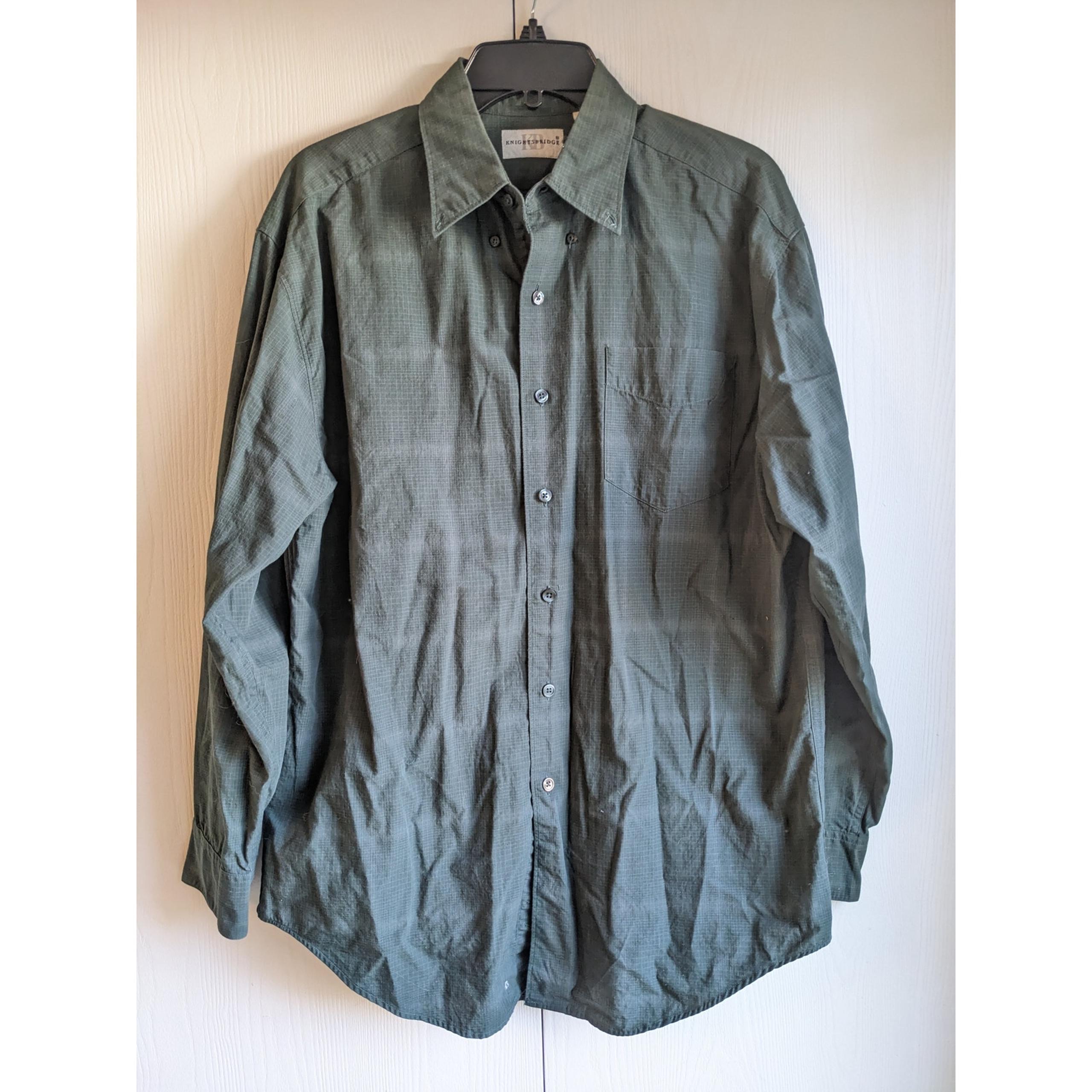 Knightsbridge Men's Green Windowpane Long Sleeve Button-Down Shirt Size M