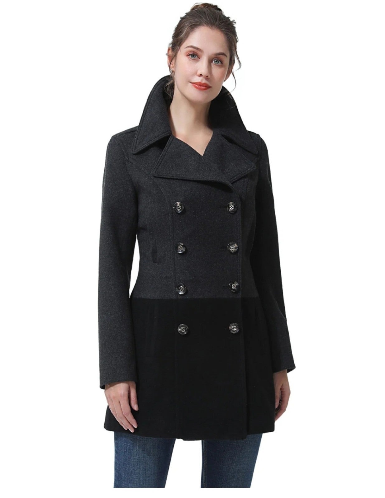 Kimi & Kai Women's Colorblock Wool Blended Pea Coat