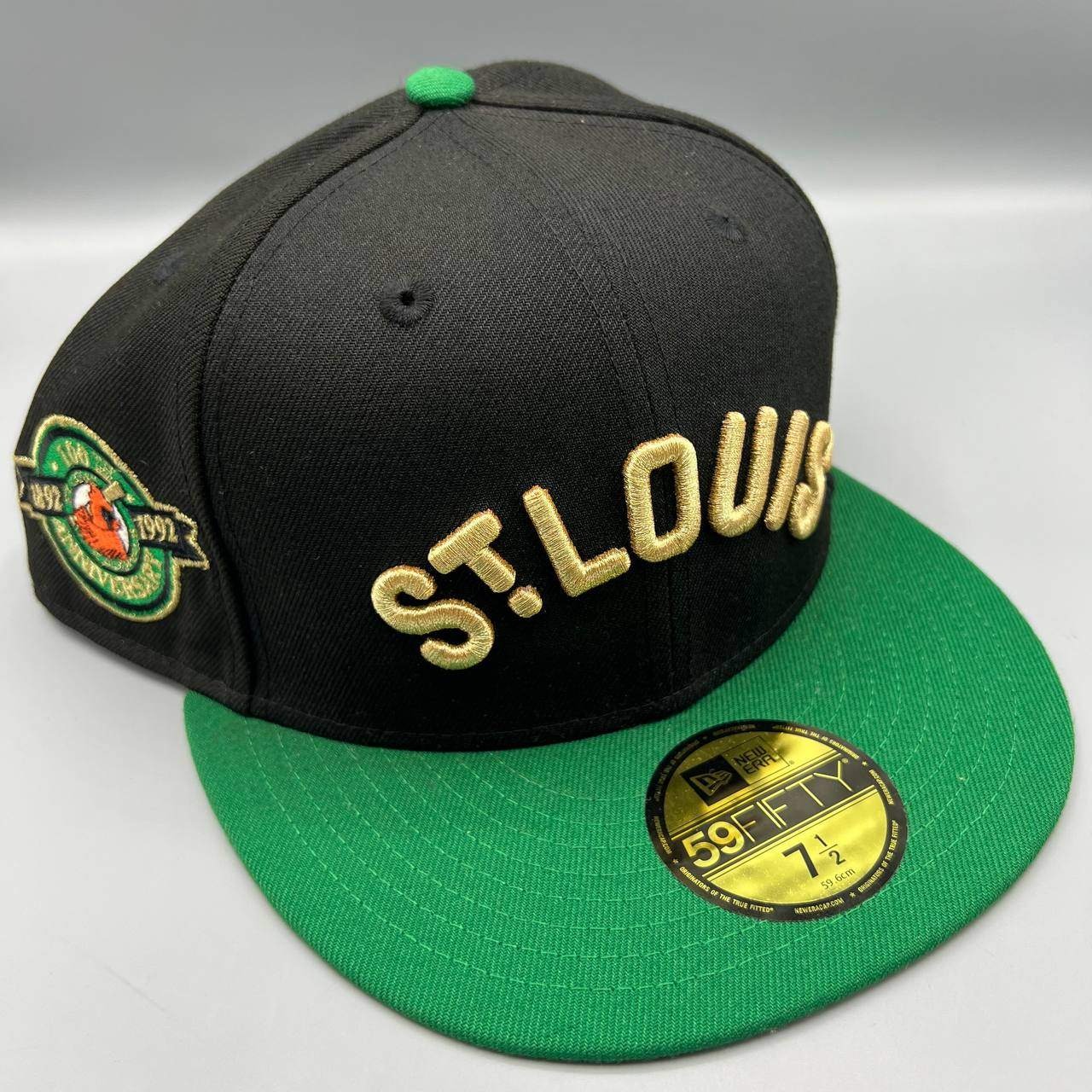St. Louis Cardinals Hat Men 7 1/2 Black Green 59Fifty New Era Fitted Cap