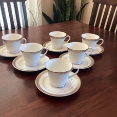 Legendary Noritake 4166L Crestwood Platinum Fine Porcelain 6 Cups And 6 Saucer