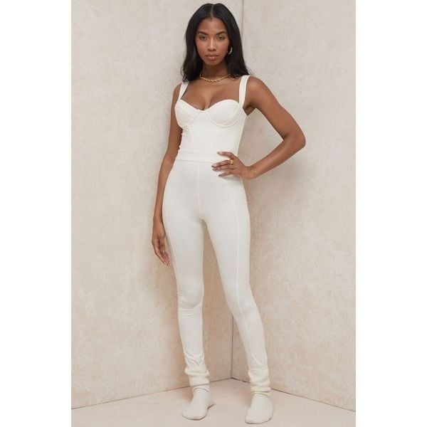House of CB Mallen Stretch Jersey Jumpsuit in Whisper White Size L+