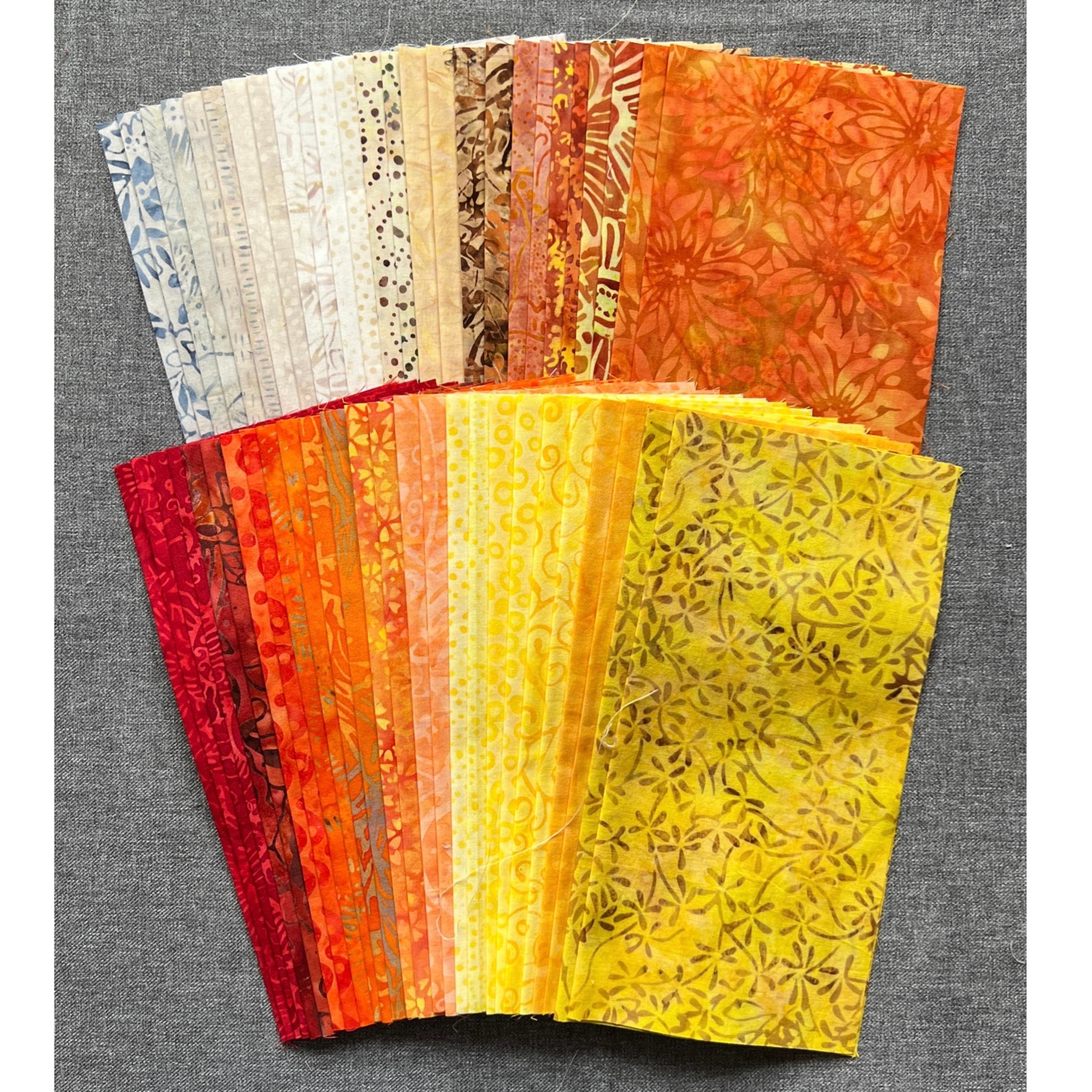 Set of 52 - autumn / fall batik quilting cotton , 9x9 inch squares - Fabric