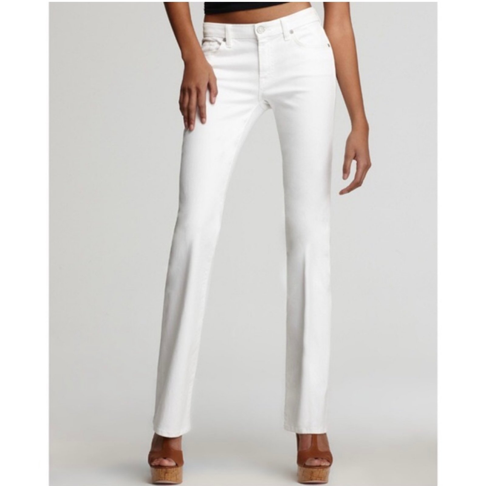 7 FOR ALL MANKIND White Mid Rise Wide Leg Bootcut Jeans