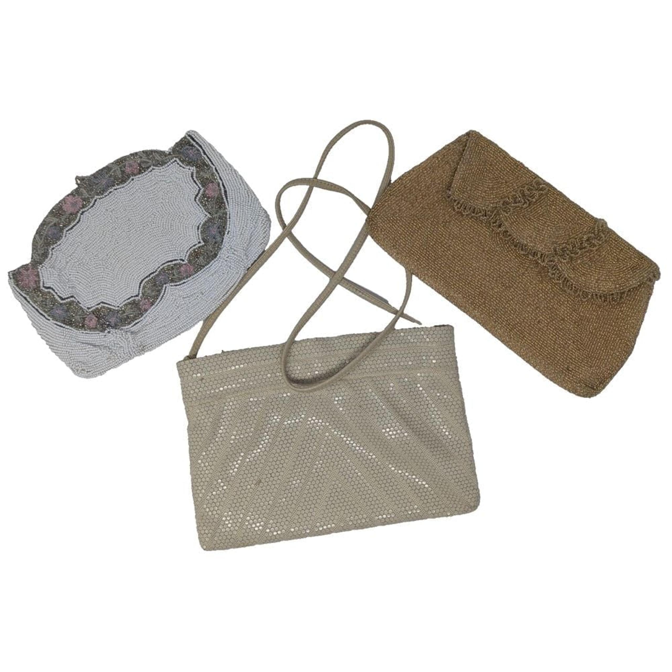 Lot of 3 Vintage Hand Purses Beaded Satin Linings Belgium Evening Bag Party