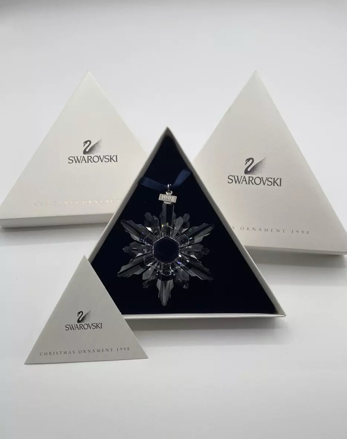 NEW 1998 Swarovski Crystal 3" Annual Christmas Holiday Ornament Box Cert 220037