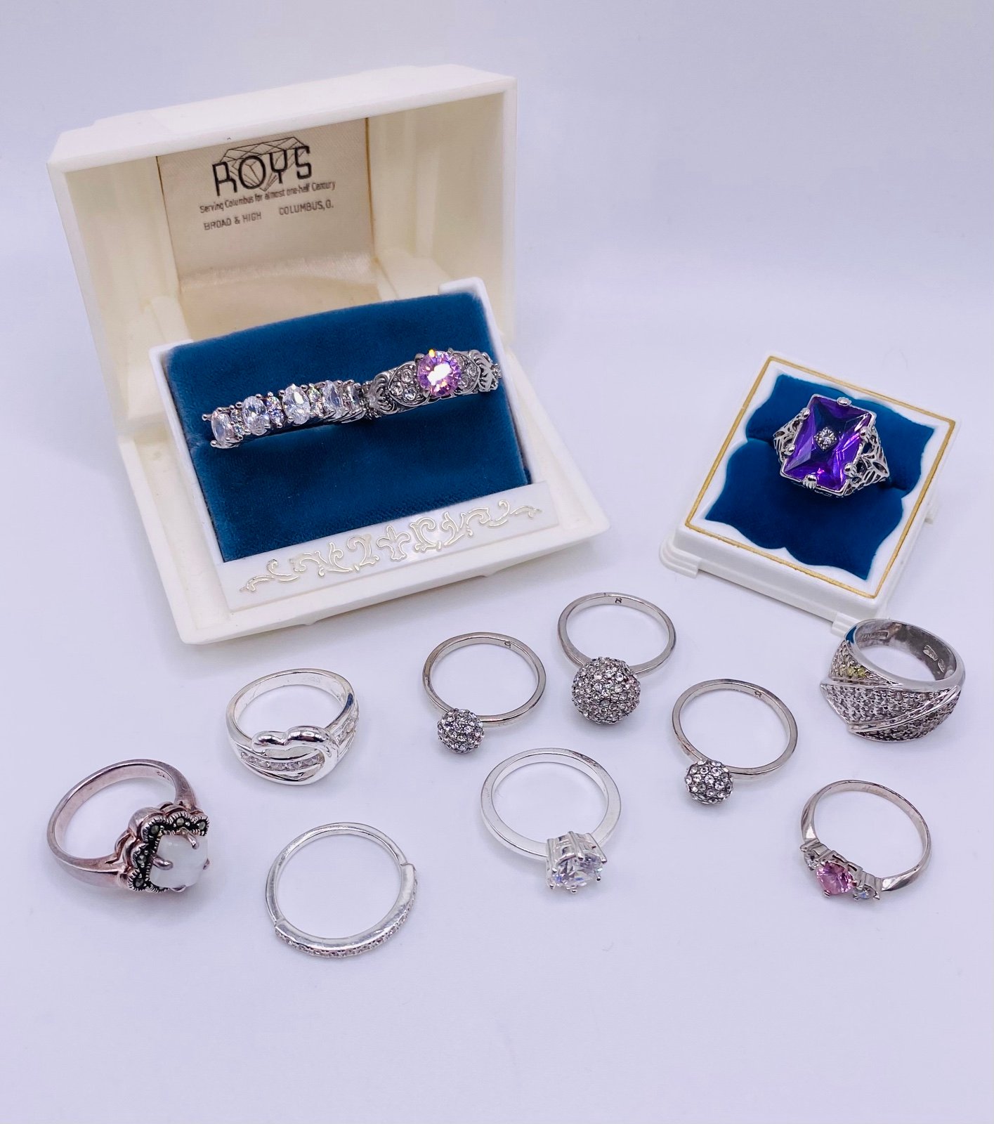Sterling Silver Ring Lot 925 Plated Rings Silver Crystal Rings Women’s Jewelry