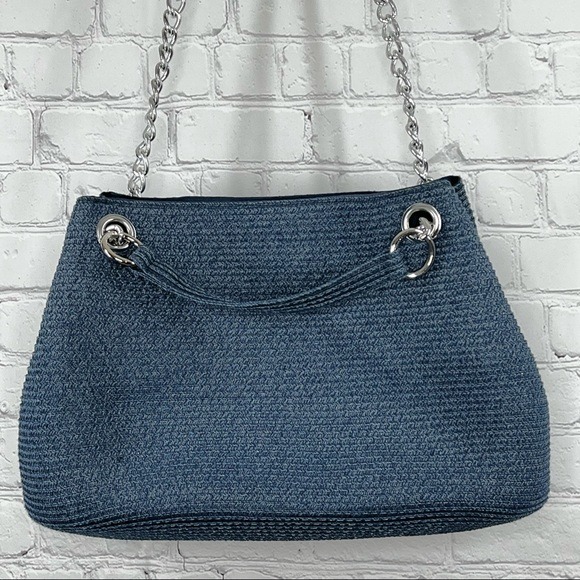 Navy Blue Woven Paper Straw Bag