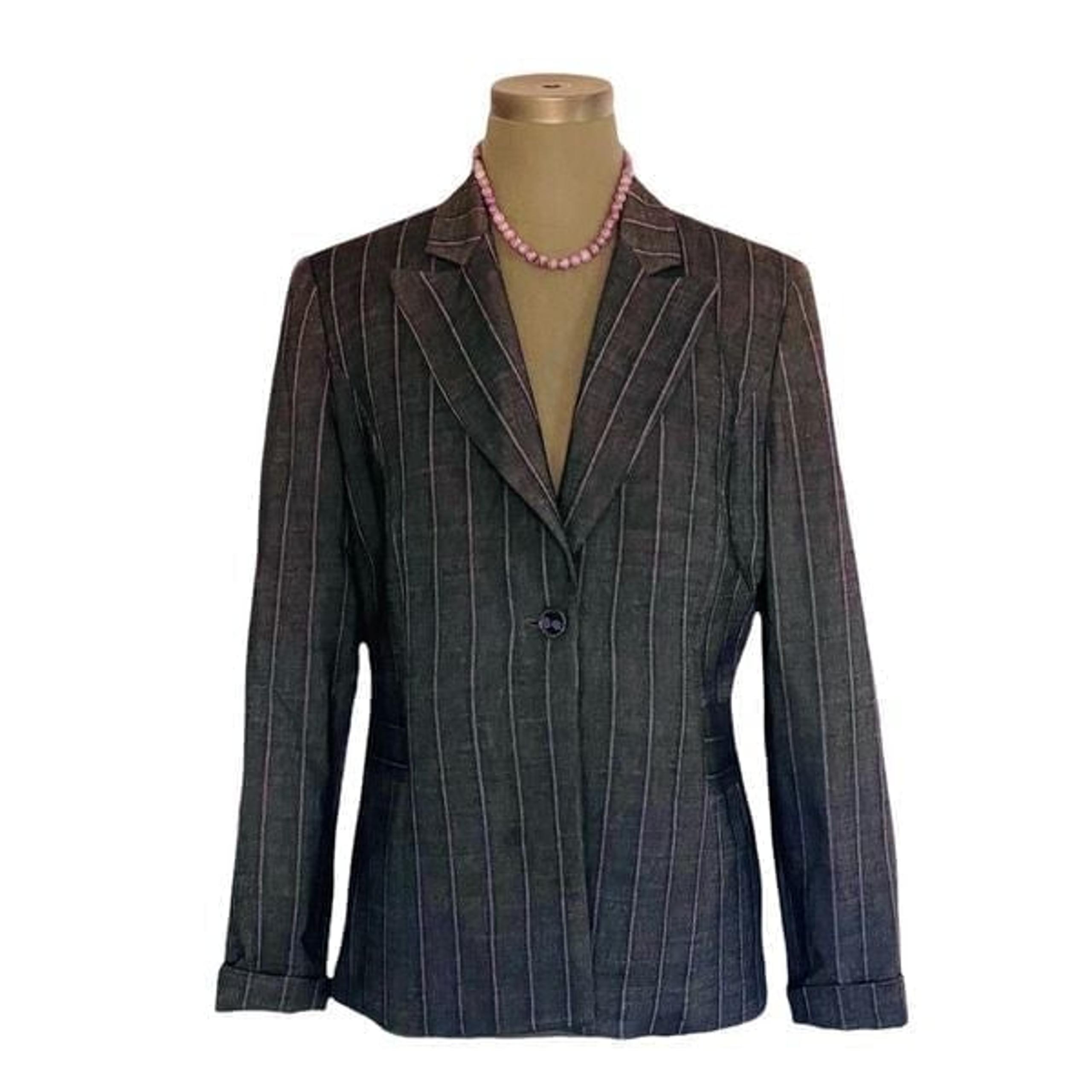 GARFIELD & MARKS Gray Purple Pinstripe Womens Blazer Single Button Alicia Jacket