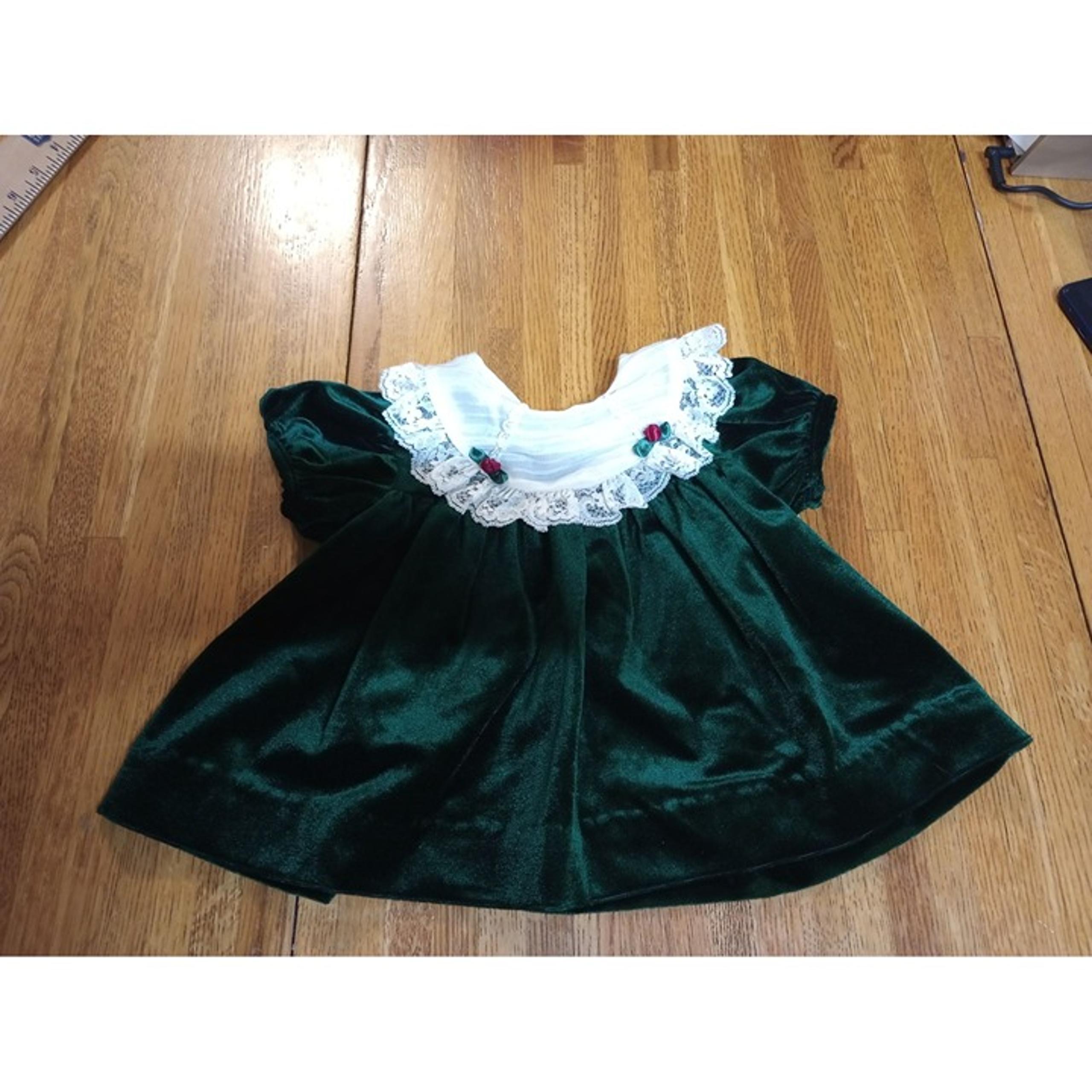 Vtg Rare Edition green velvet lace Christmas dress baby girls 6 months girls