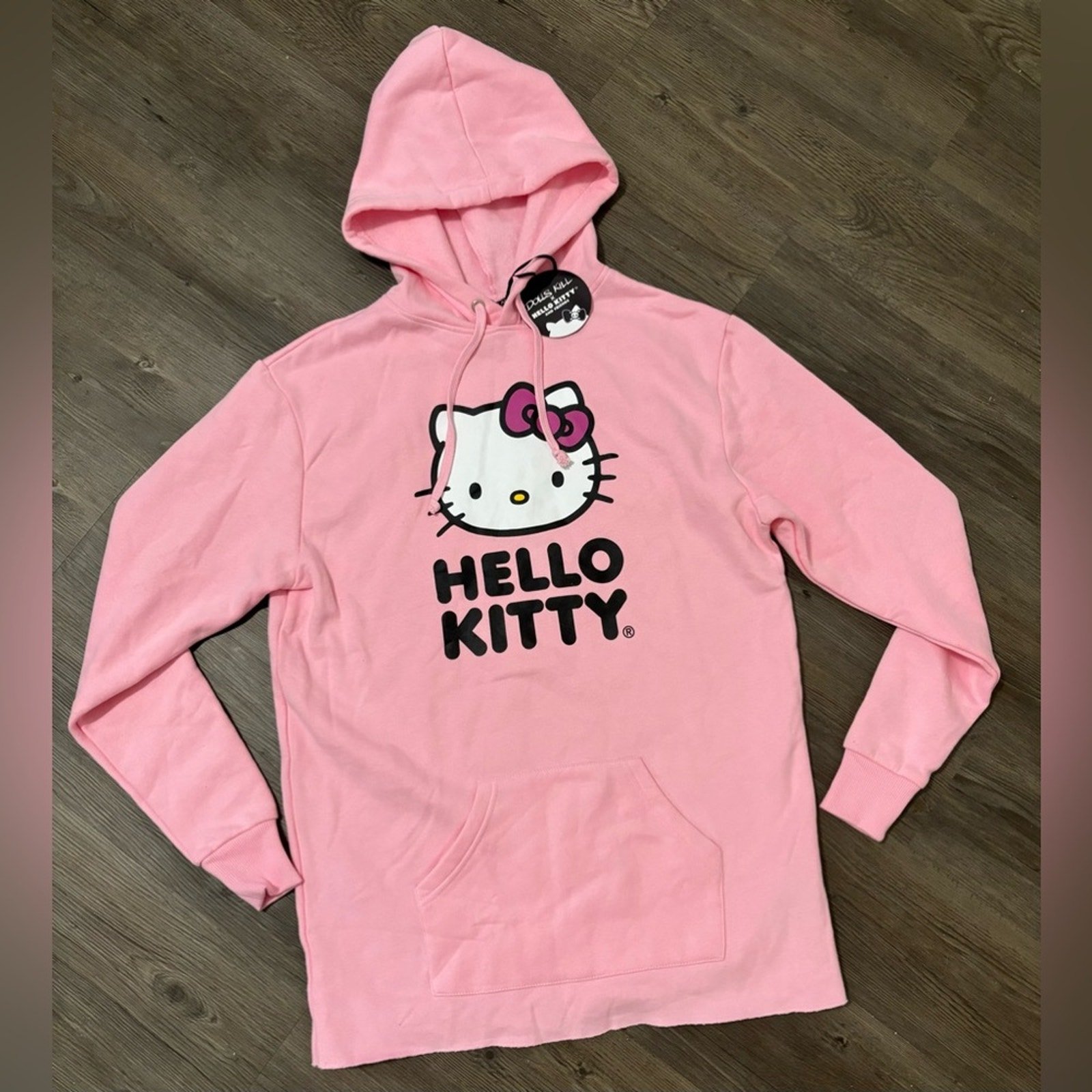 NWT Dolls Kill x Hello Kitty Hopelessly Devoted Pink Hoodie Size Small