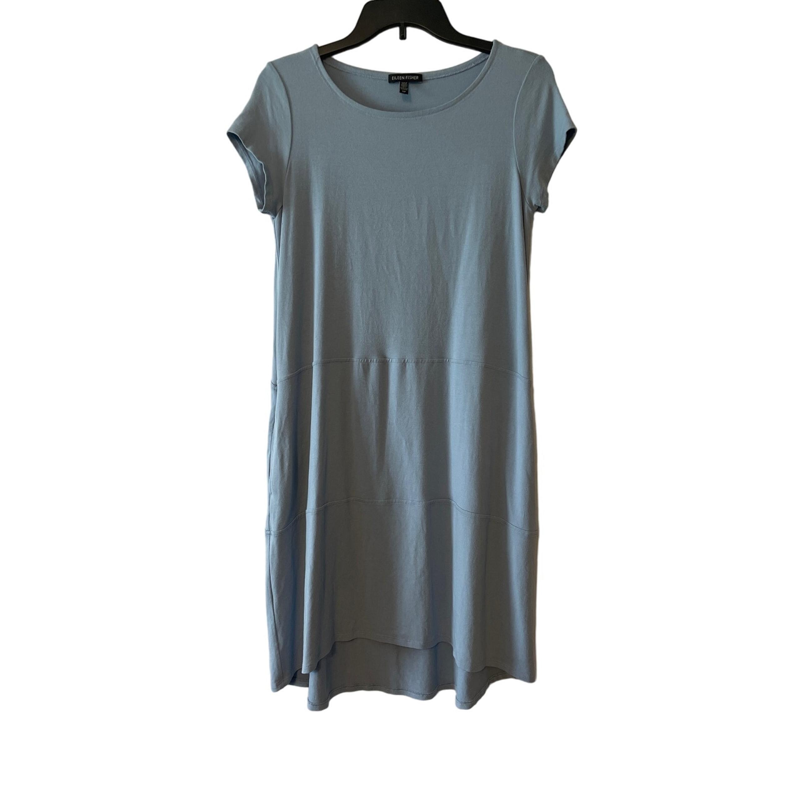 Eileen Fisher T Shirt Pocket Dress Vicose Size Small Blue Hi Low Crew Neck