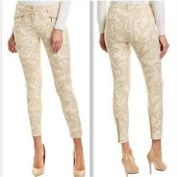 J McLaughlin Baxter Tan Camo Mid Rise Slim Fit Moto Jeans Zipper size 8