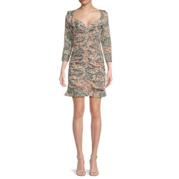 VERONICA BEARD Lozano Print Ruched Silk Blend Mini Dress NWT Size 4