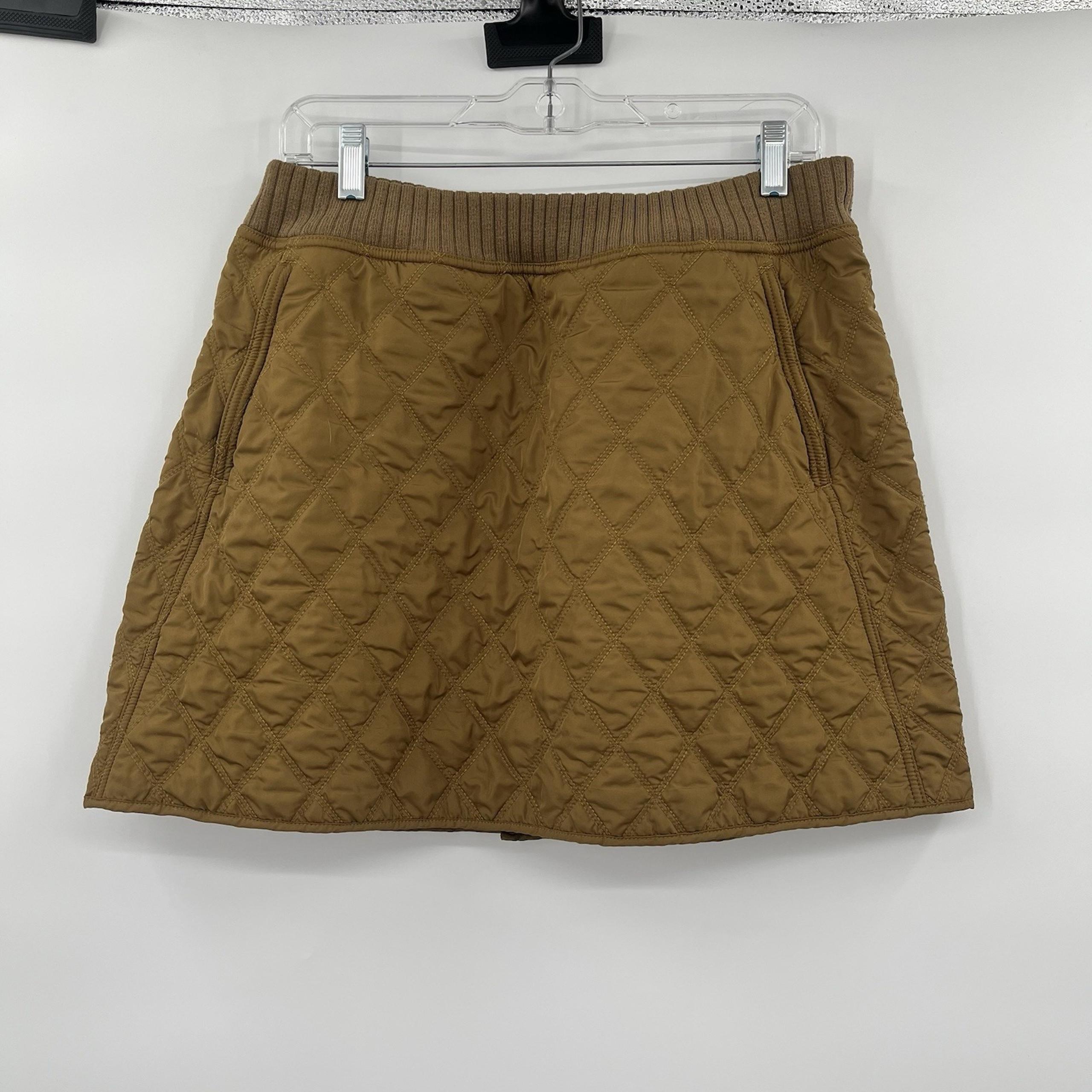 PRANA Esla Quilted Mini Skirt Brown Gold Womens Size M Puffer Outdoor Nature