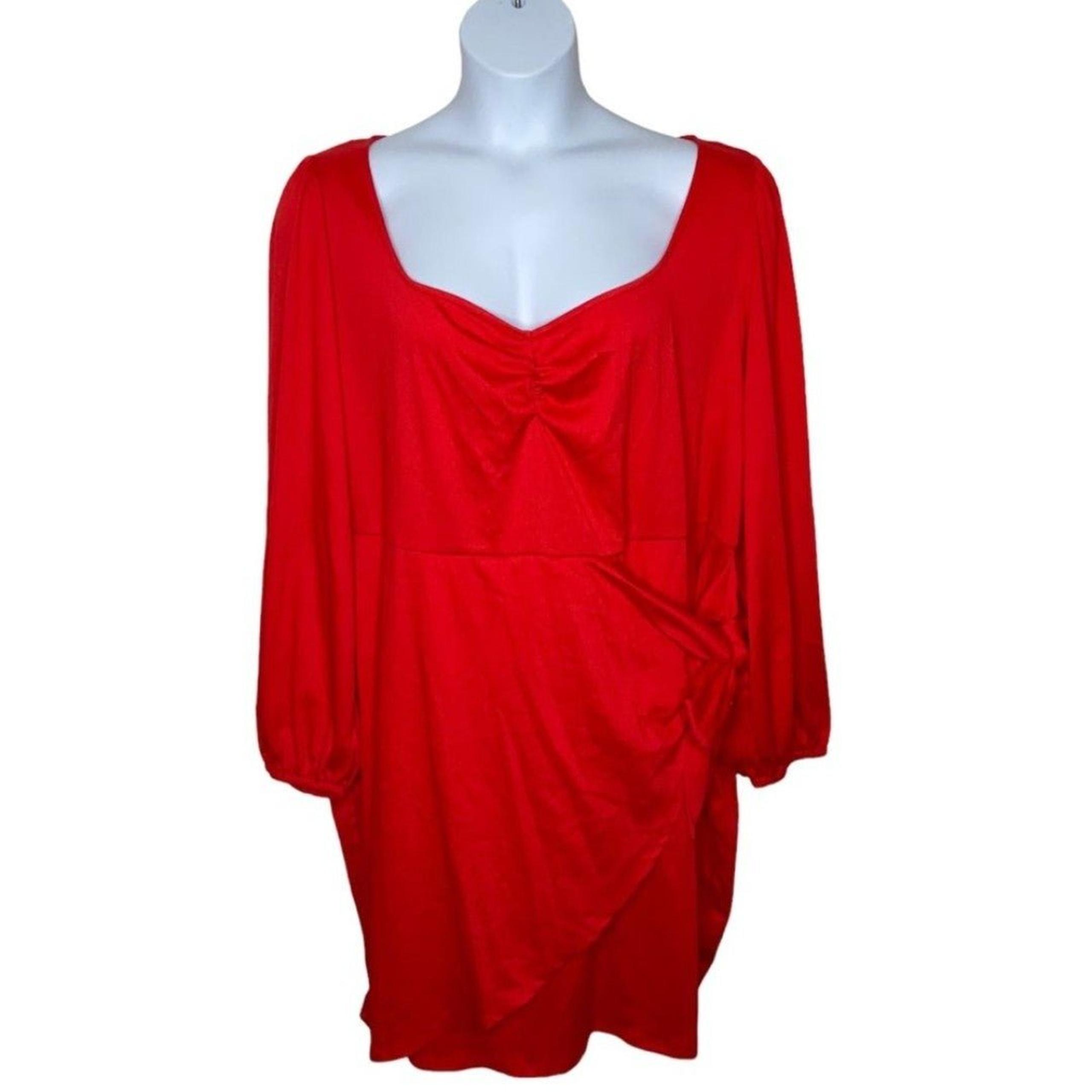 xAva & Viv 2X Dress Red Orange Balloon Sleeve Wrap Cinch Bodice Mini