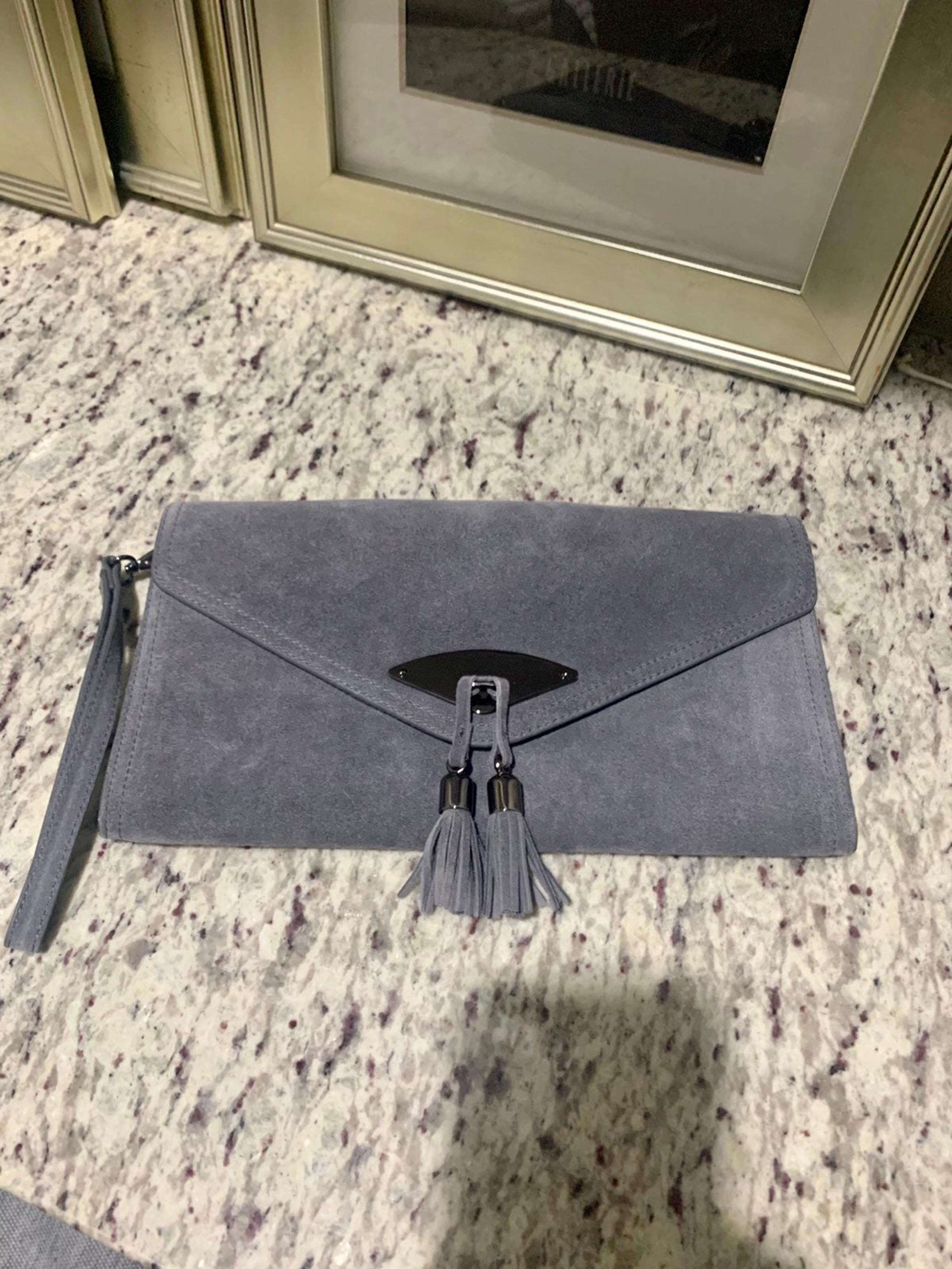 Gray White House black market velvet clutch