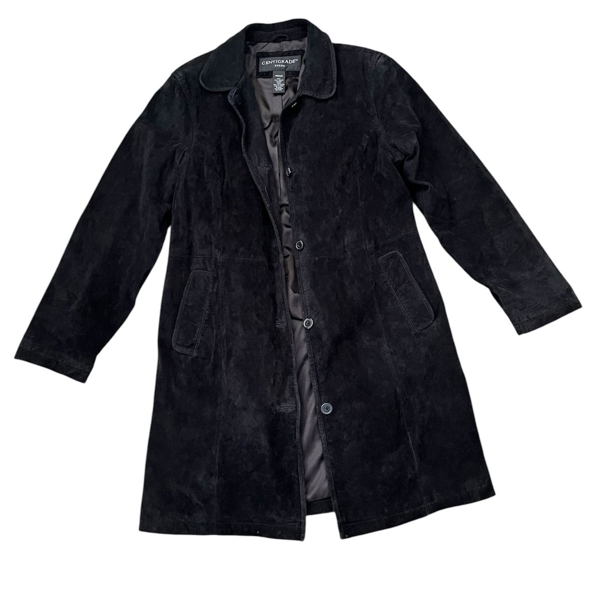 Centigrade Vintage Black Suede Coat Leather Overcoat Jacket M Medium