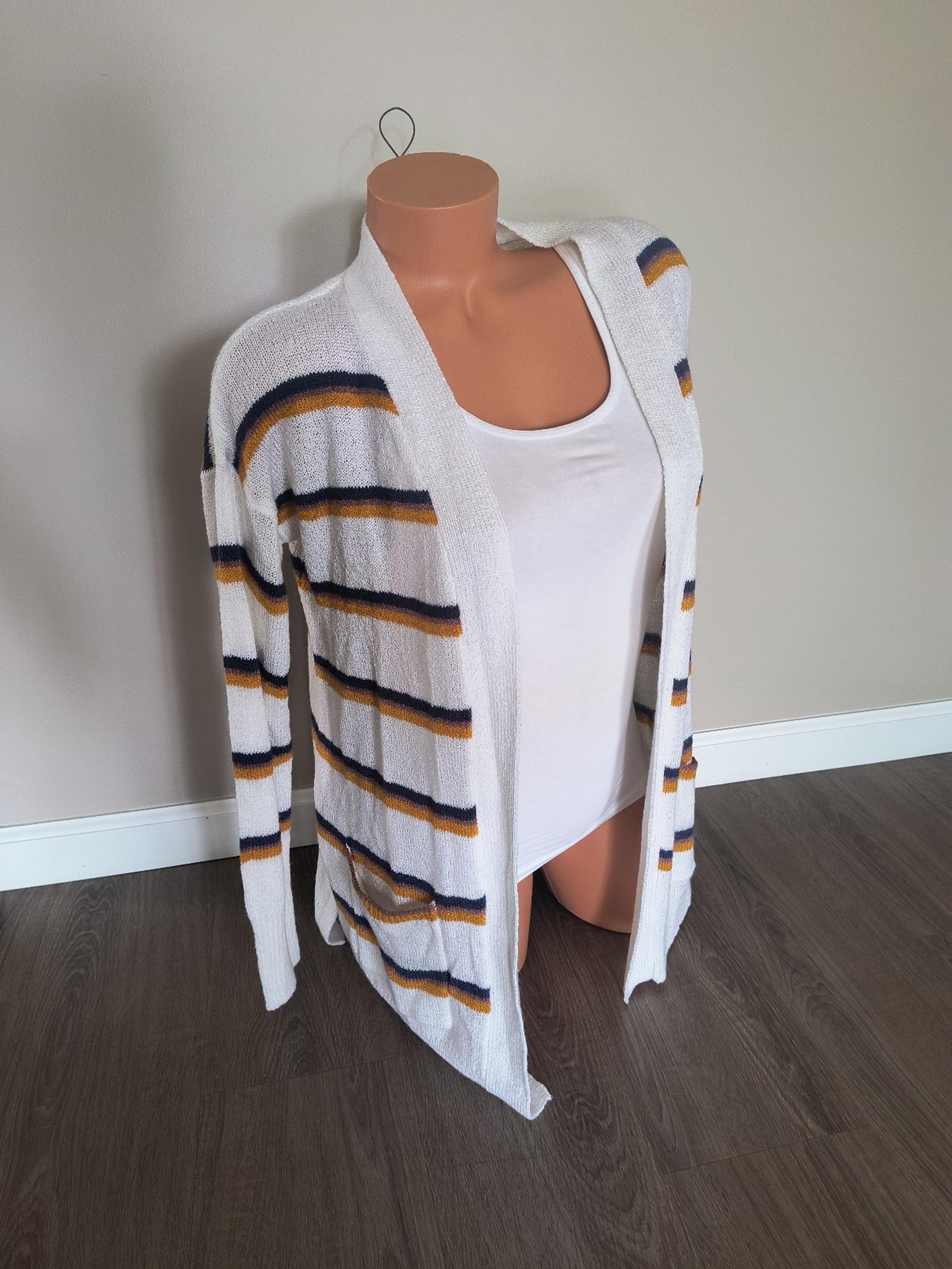 SO Women's Striped Print Open Front Cardigan Beach Wear Sweater LS Size M