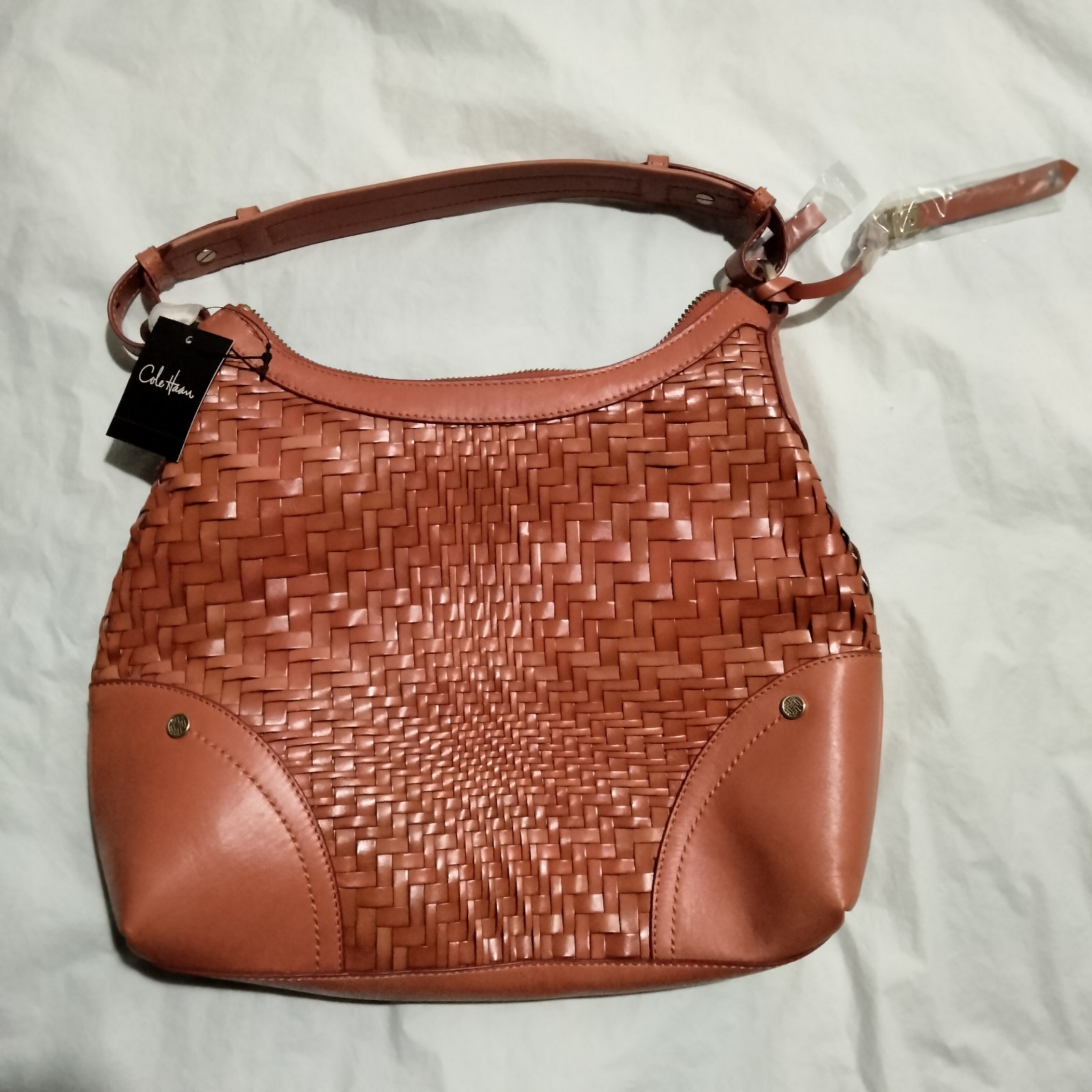 Cole Haan Genevieve Woven Leather Hobo Tote Shoulder Handbag NWT 350