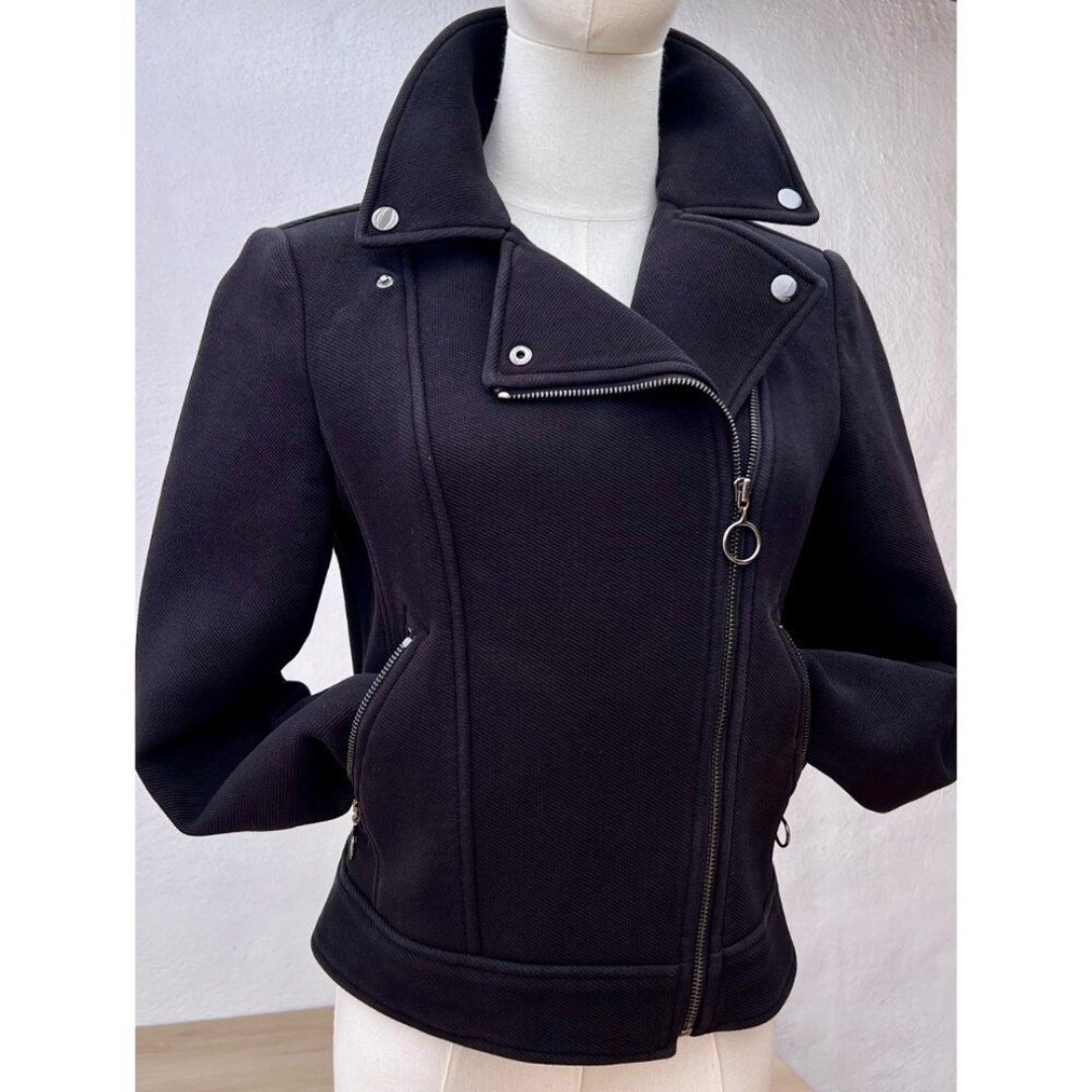 Ann Taylor Black Cotton Knit Motorcycle Jacket Size 0 / Polished Moto Boho Chic