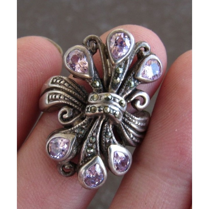 Vintage 925 Sterling Silver Pink Topaz Ring size 7.5