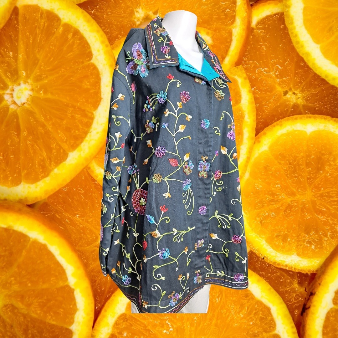 The Quacker Factory Embroidered Floral Jacket Colorful Cotton 2X