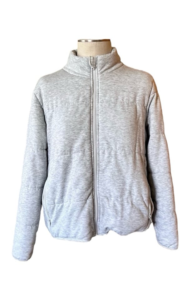 Three Dots Large Gray Thick Quilted Jacket Minimalist Neutral Cozy