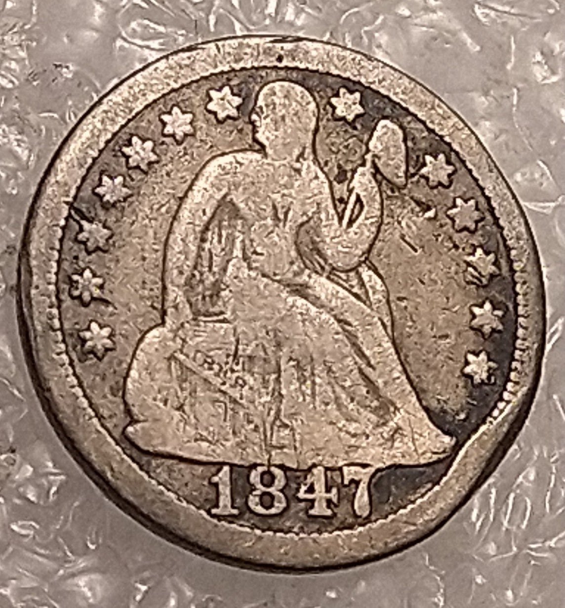 1847 Seated Liberty Silver Dime rare USA Genuine seldom seen