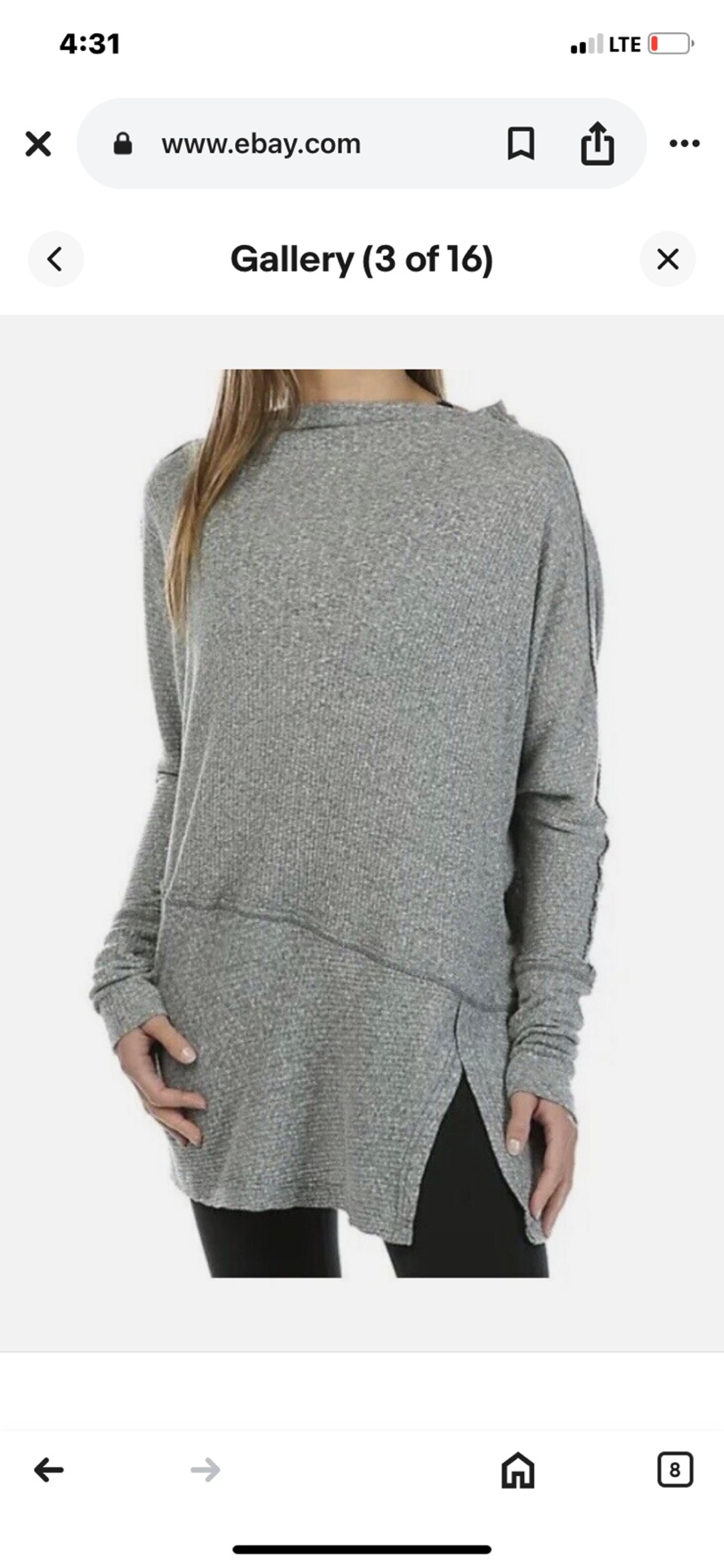 Free People Londontown Thermal Tunic Top Grey Asymmetric Hem Bohemian Size Small