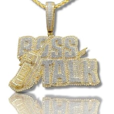 14K Bi-Color Gold Finish Boss Talk Pendant + Free Chain.
