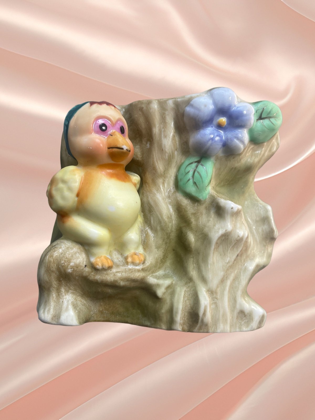 Maruri Ceramic Bird Planter Vase Tree Stump with Face Made in Japan