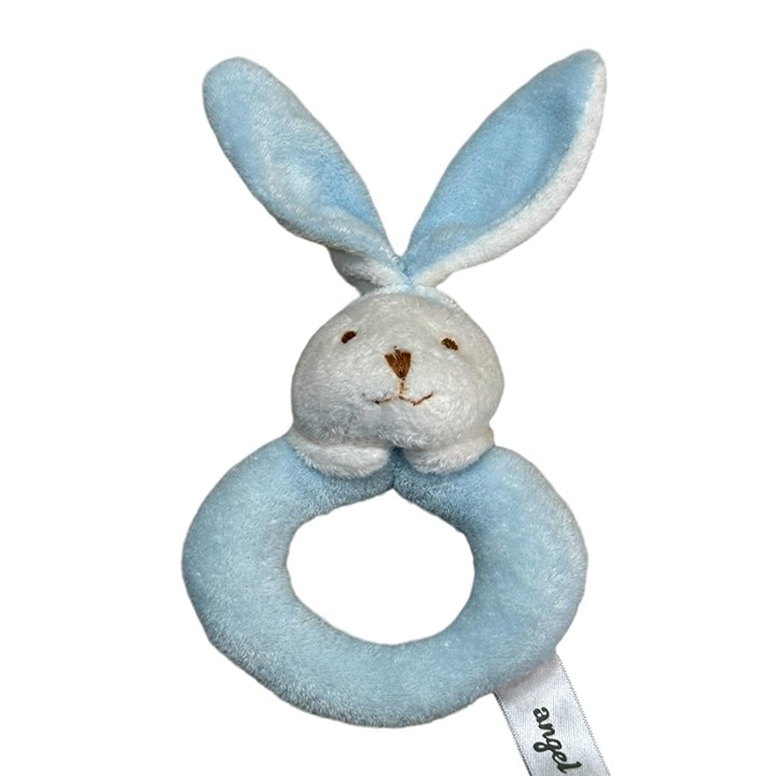 Angel Dear Blue White Plush Bunny Rabbit Rattle Circle Handheld 5 Inch Baby Toy