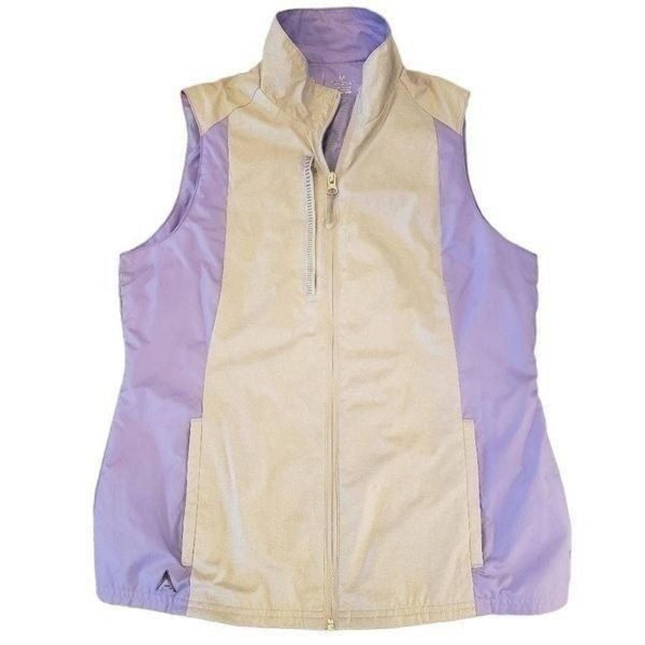 ANTIGUA WOMEN'S GREY/LAVENDAR 100% POLYESTER FULL ZIP GOLF VEST