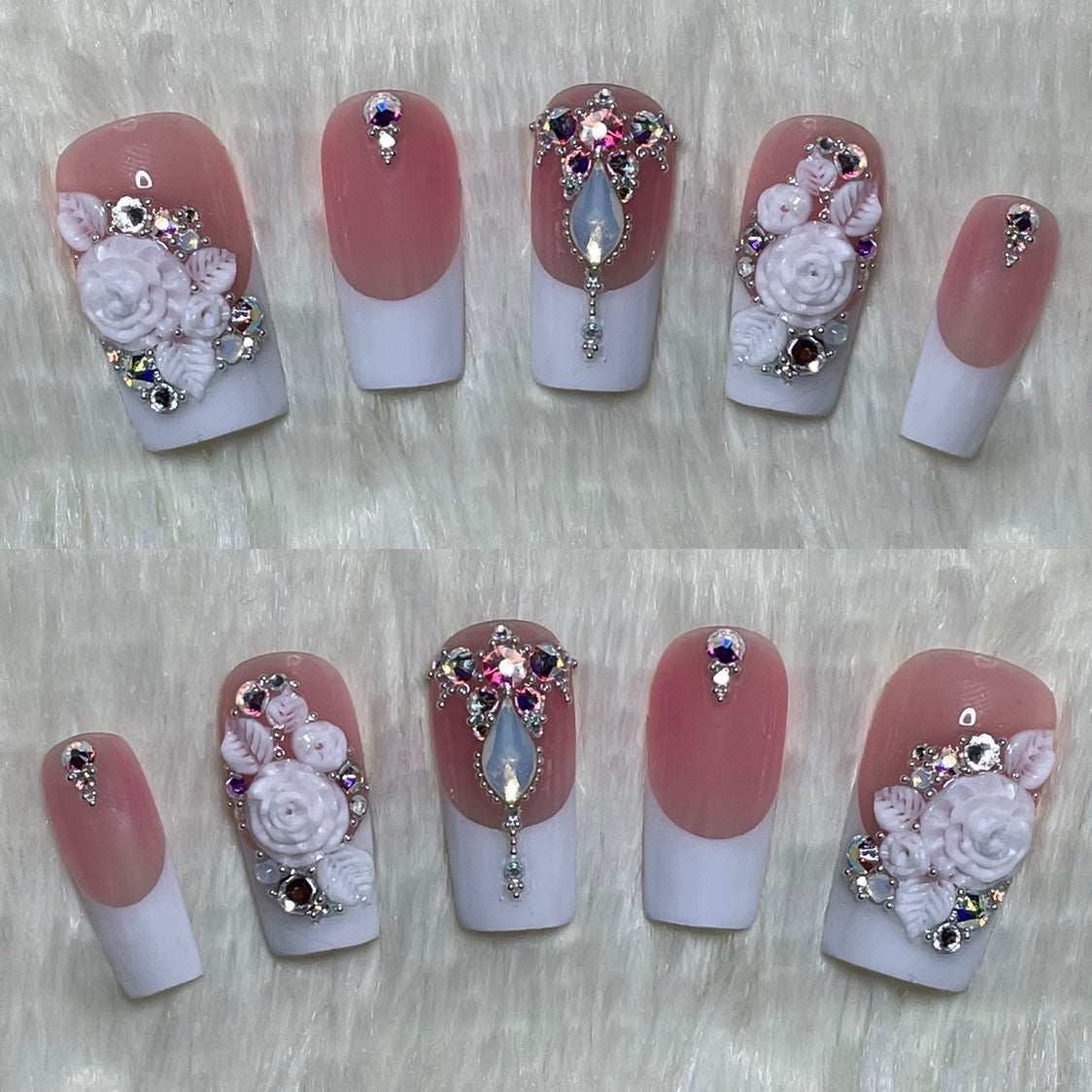 White Rose French Press On Nails