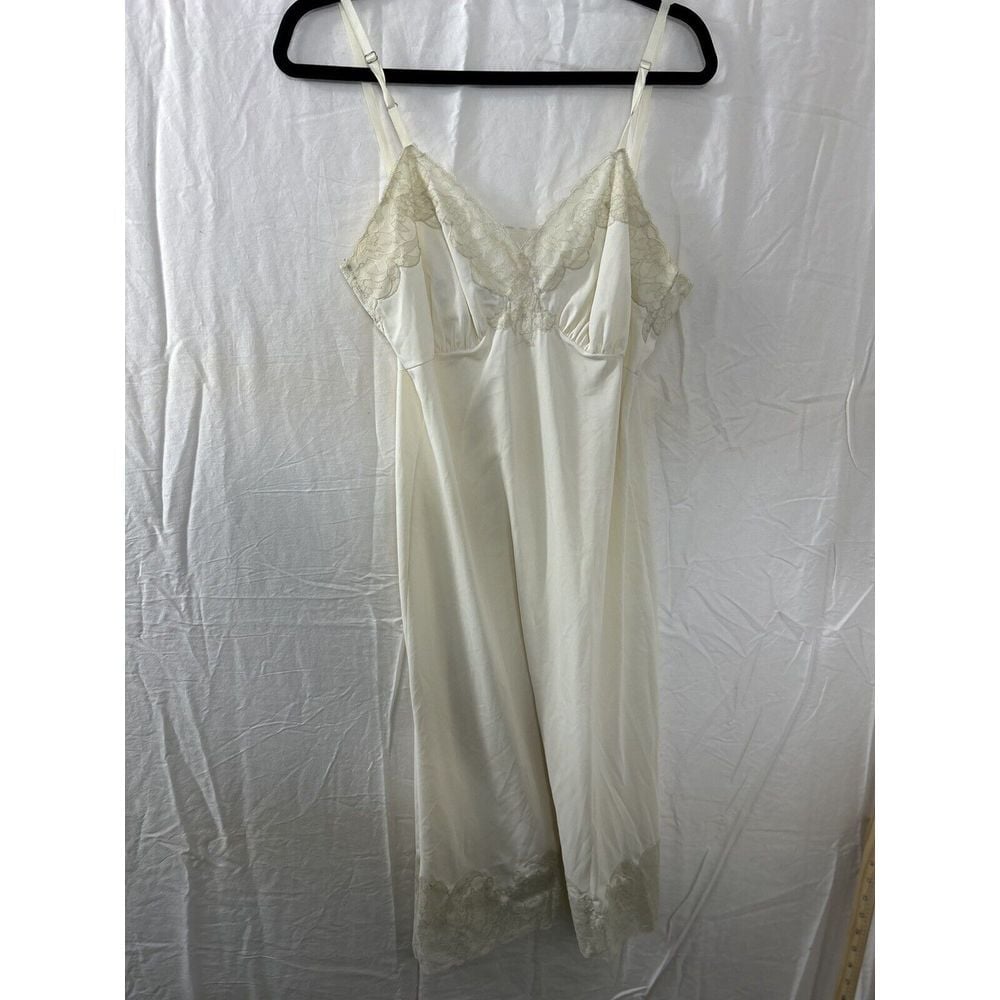 Vtg 80's Slip Camisole Nightgown Slip Dress Lingerie Cream Off White