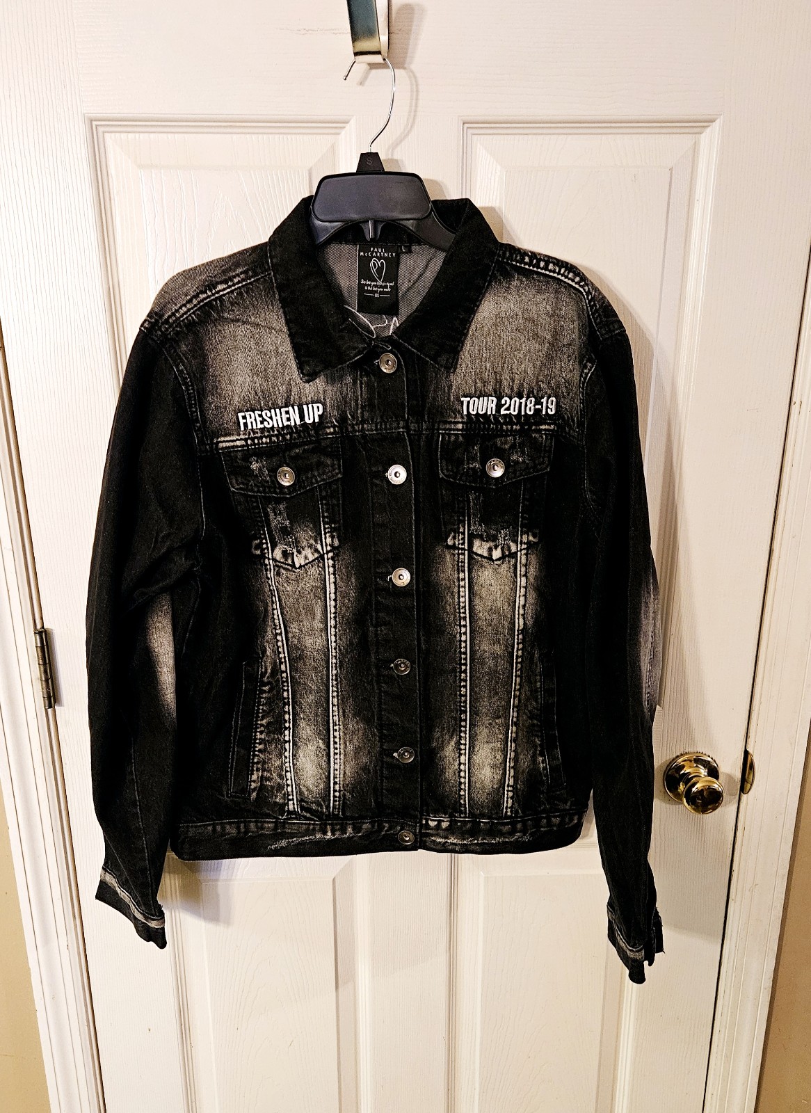 Paul McCartney Freshen Up Tour Distressed Black Denim Jacket Size L