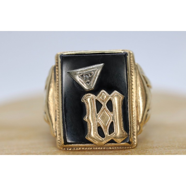 10k ONYX M N or W ring. 10k Letter M or N or W statement ring. Calligraphy M or