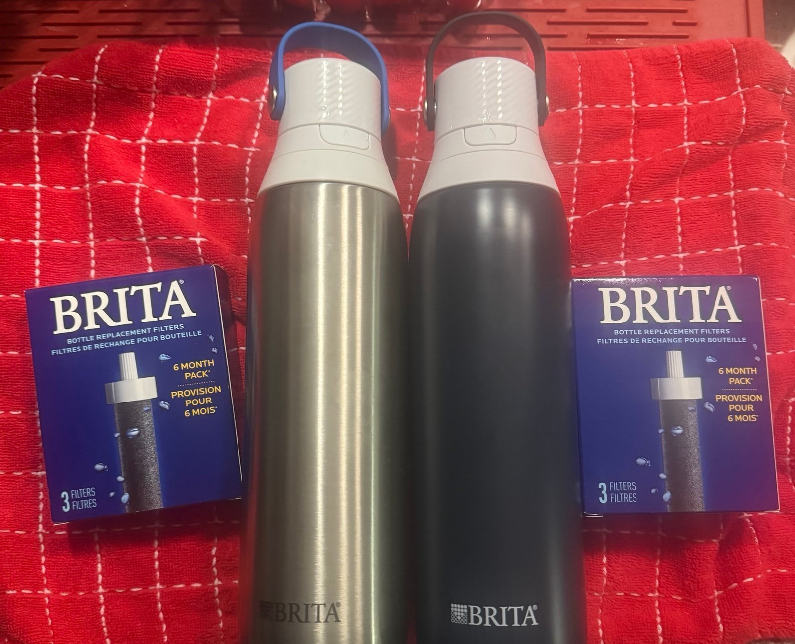 Brita 20 oz Stainless Steel Water Bottles with replacement placement filters x 6