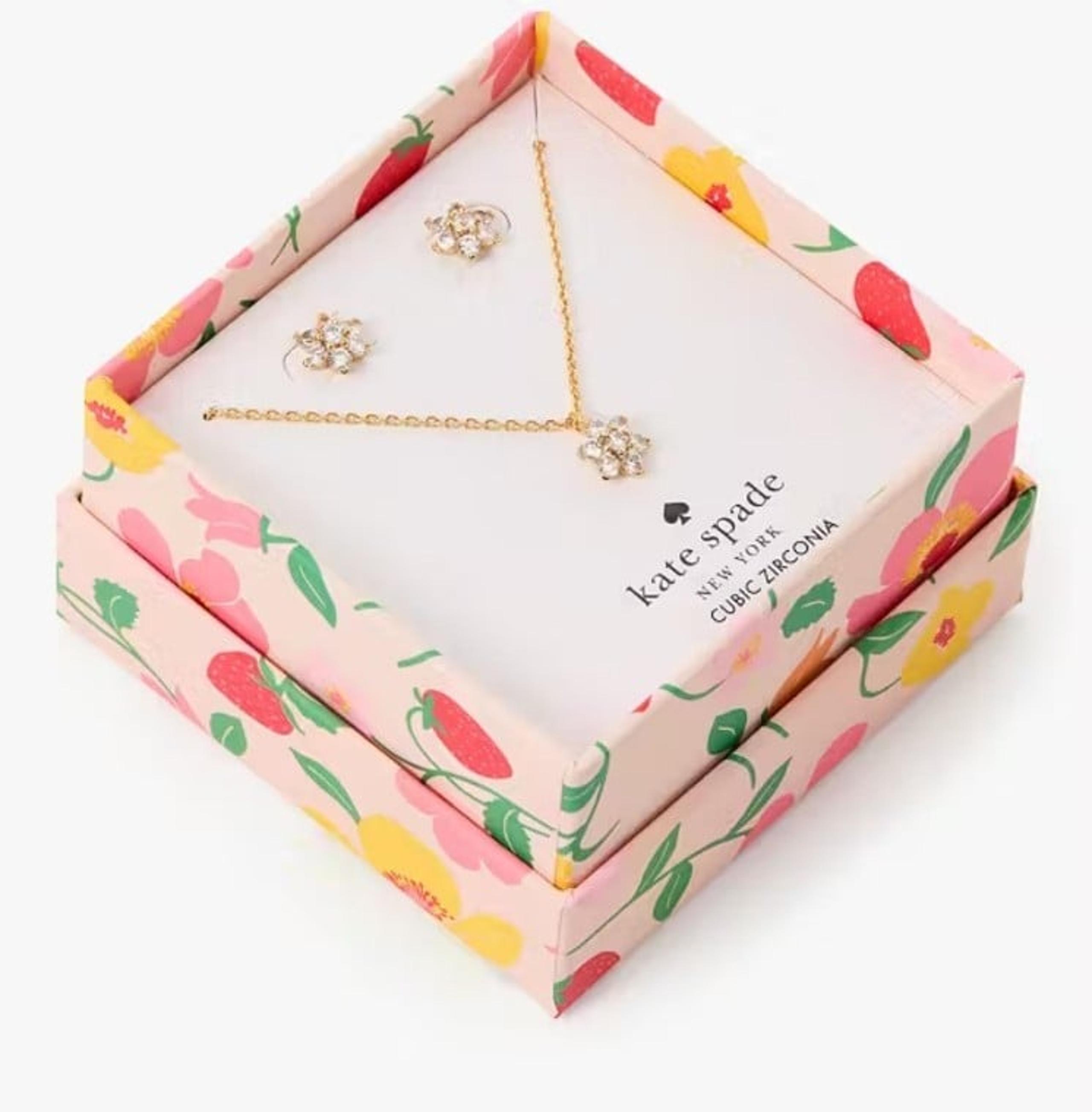 Kate Spade Miosotis Pendant And Studs Box Set, Clear/Gold