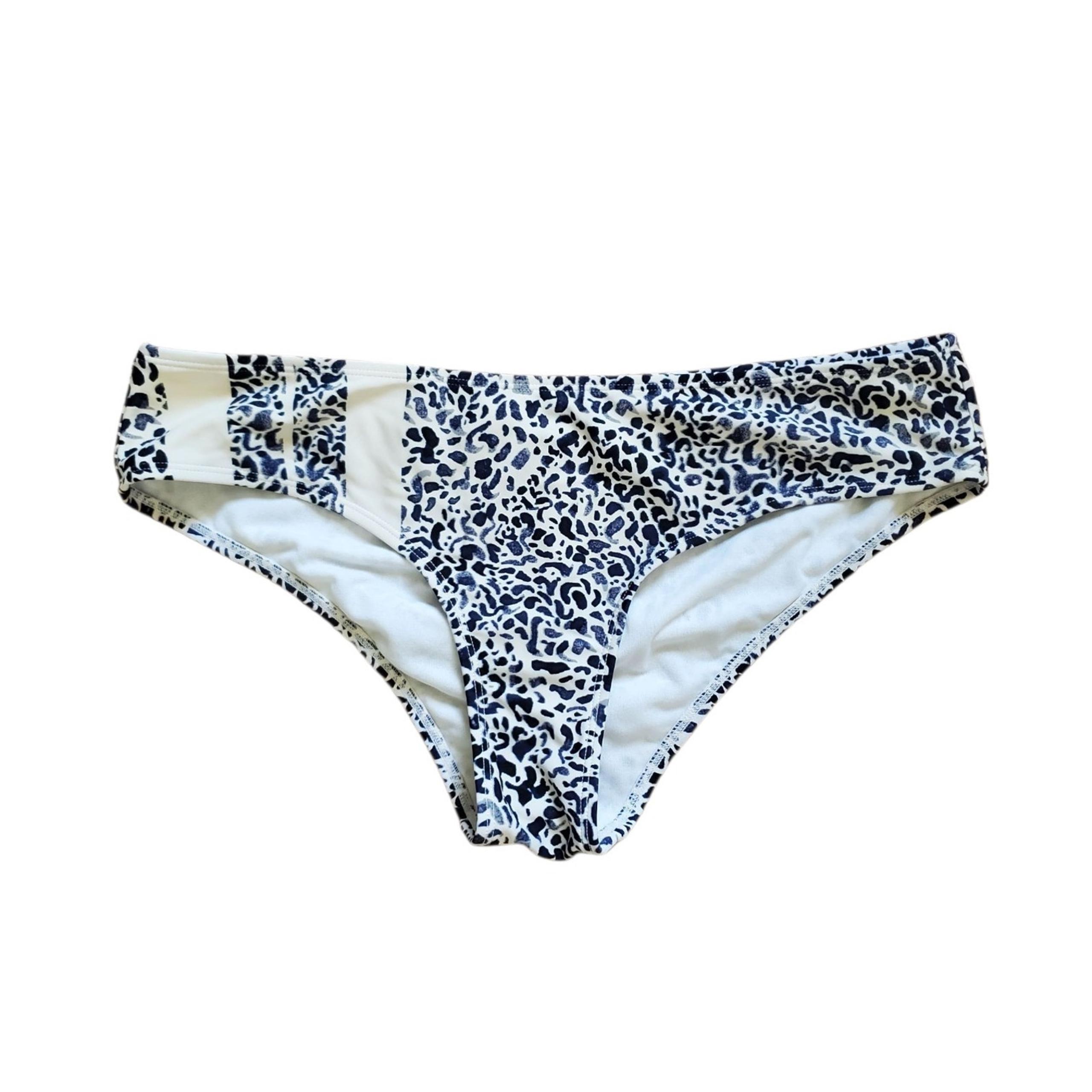Athleta Blue White Zimbabwe Animal Print Bikini Bottom, Women's Size Medium