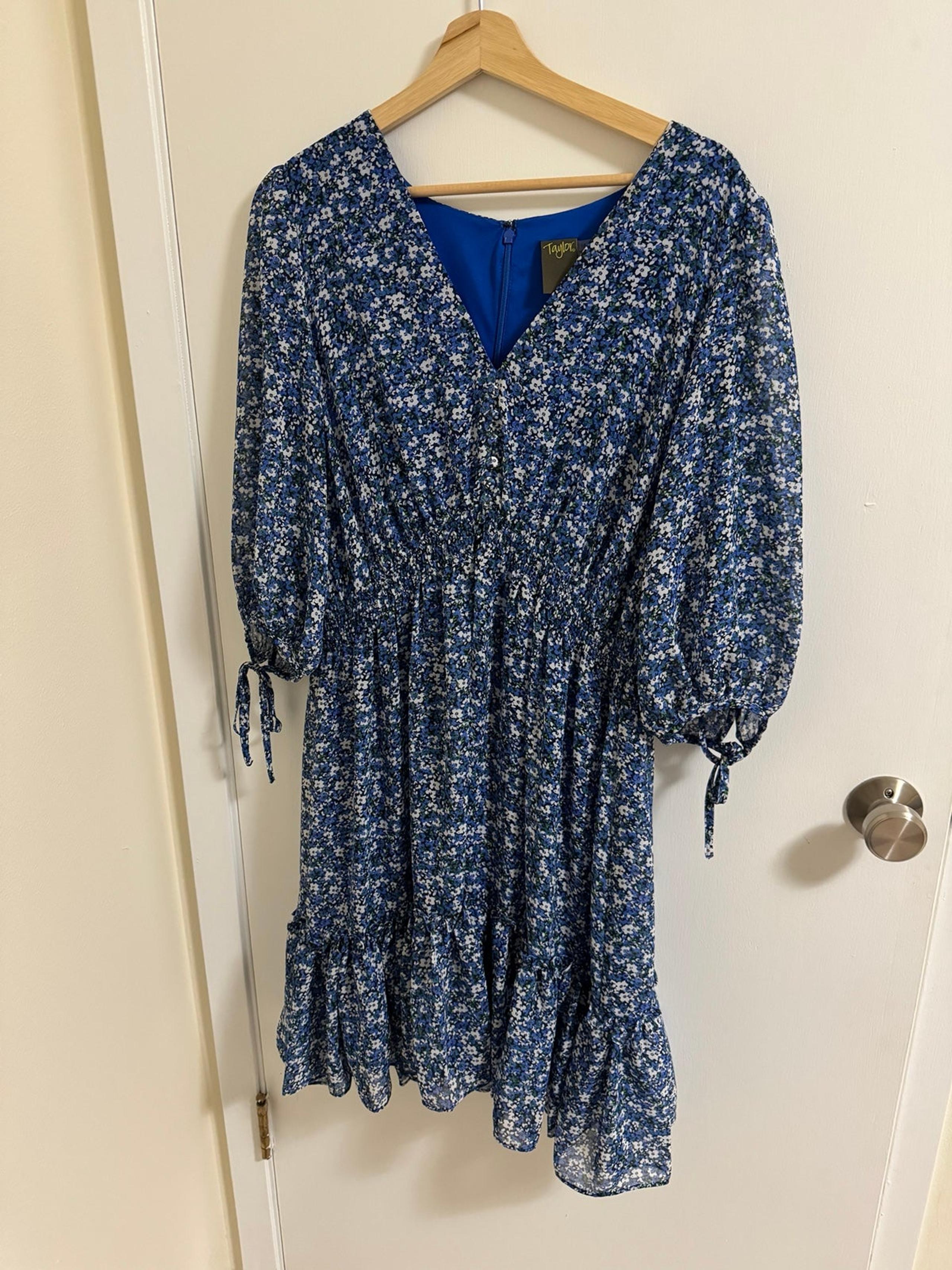 Make an offer: womens blue floral dress with vneck ruffles and cute details