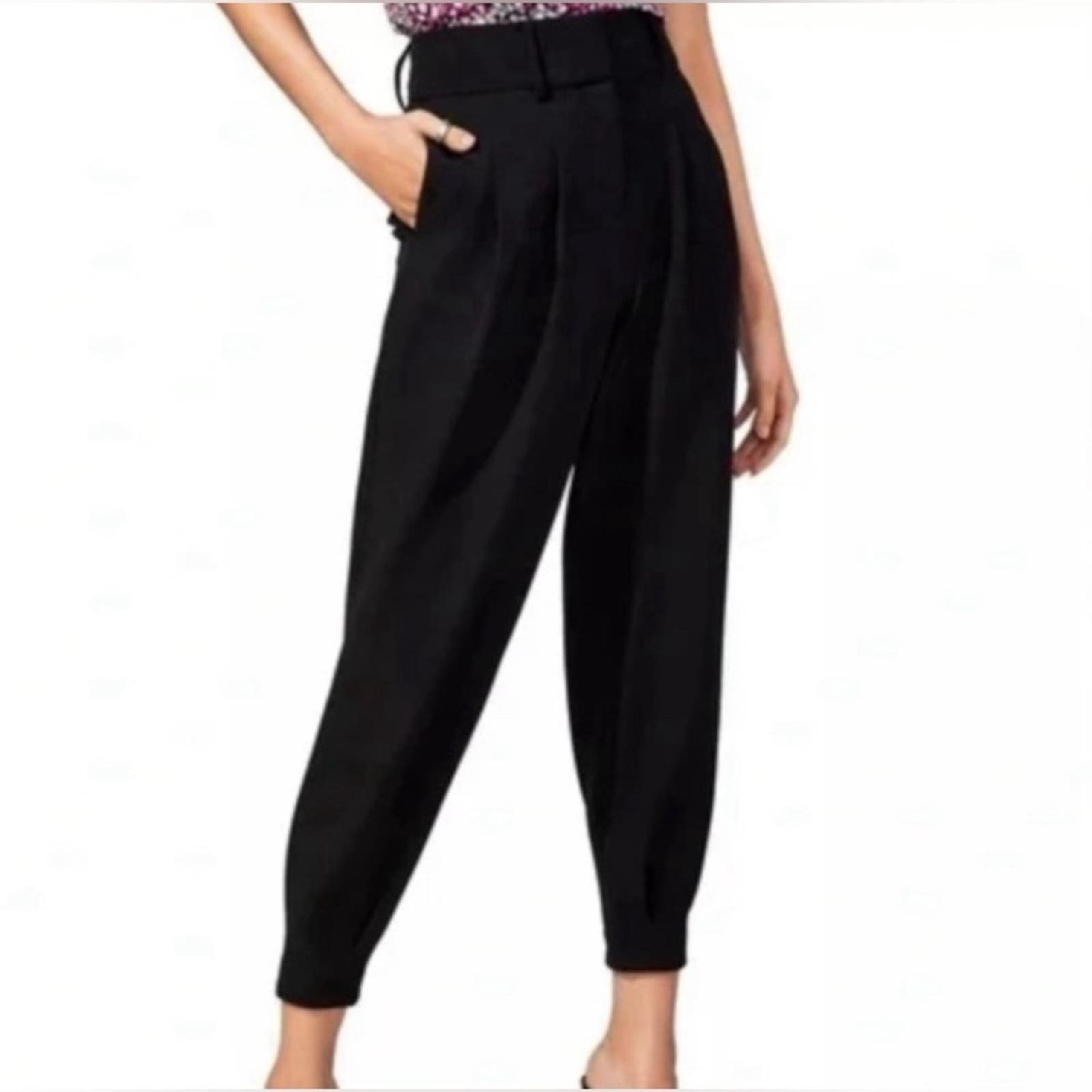 Bar III Women's  Black Pleat-Front Mid-Rise Ankle Pants Size 4