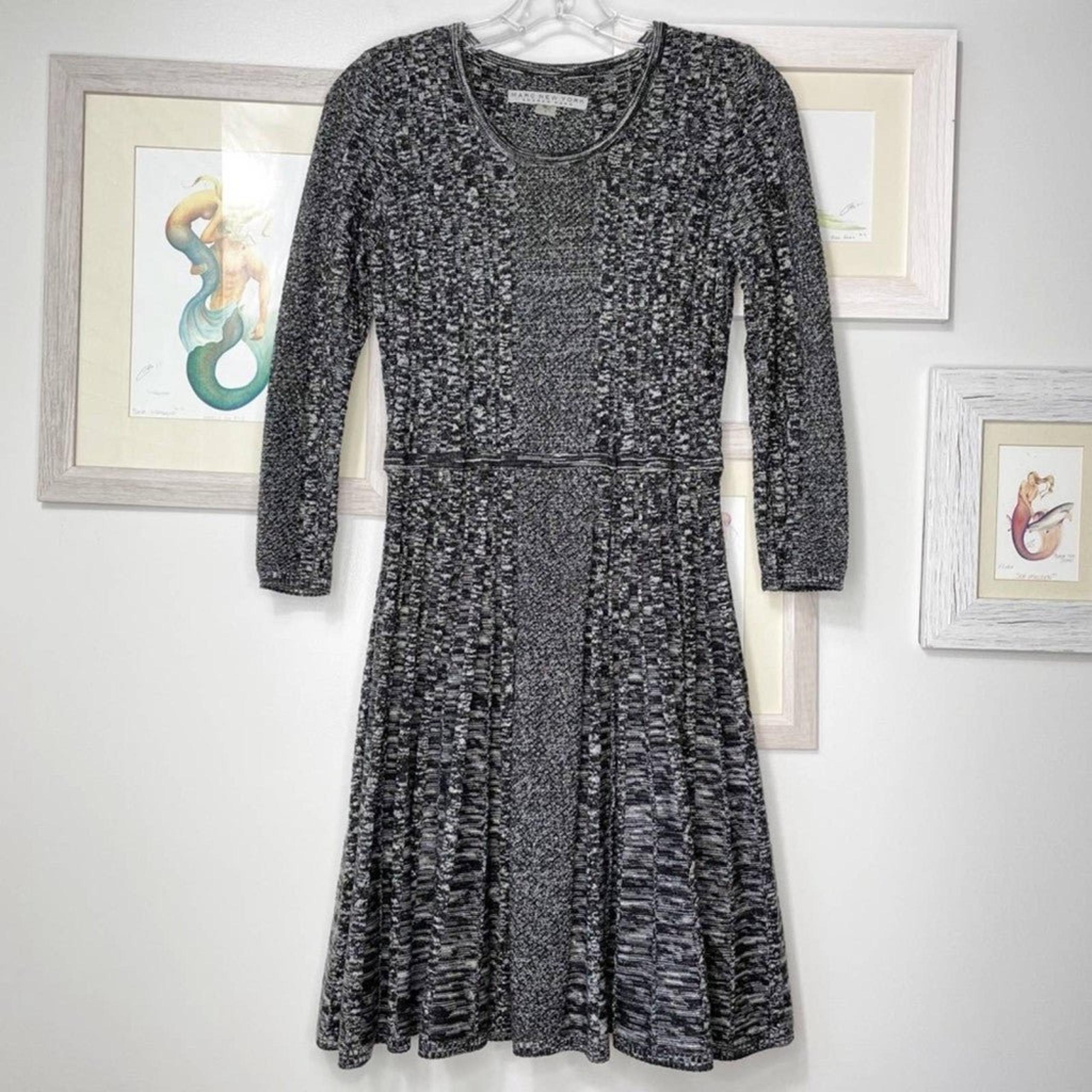 Marc New York Black & White Knit Fit & Flare Sweater Dress Size Small