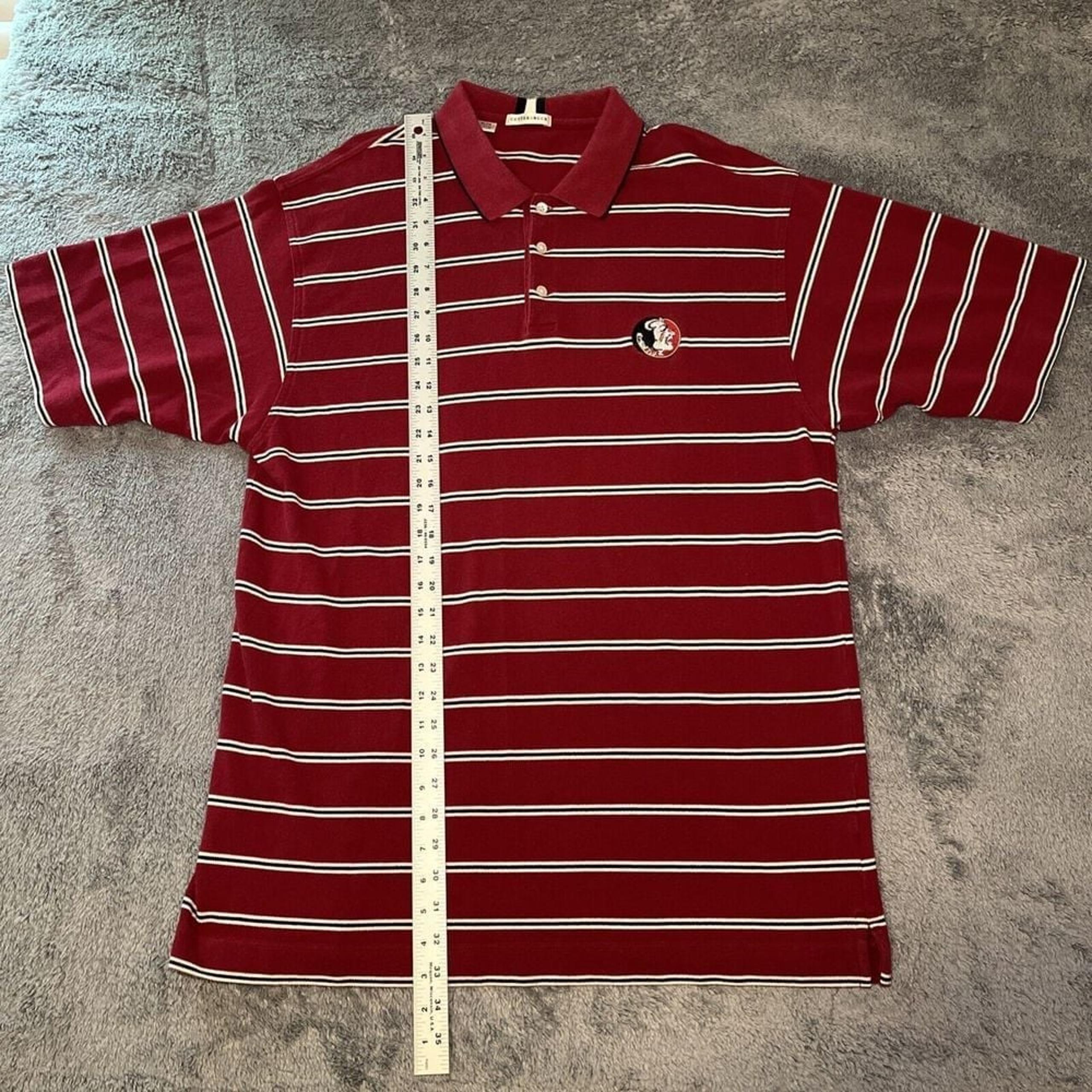 Cutter & Buck Vintage FSU Polo Florida State Red Black Striped Men's Sz XL