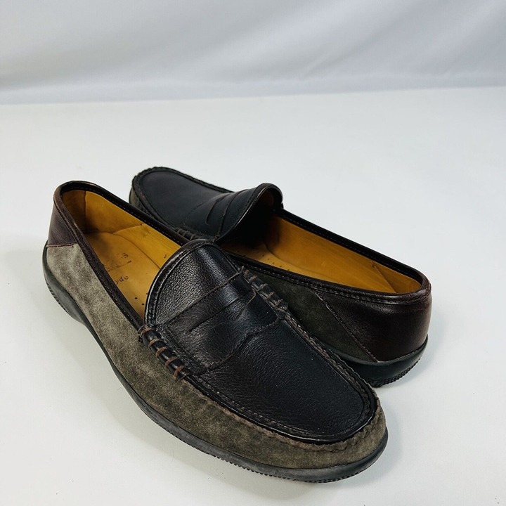 Allen Edmonds Hyde Brown Grey Two Tone Leather Mens Penny Loafer Size 9
