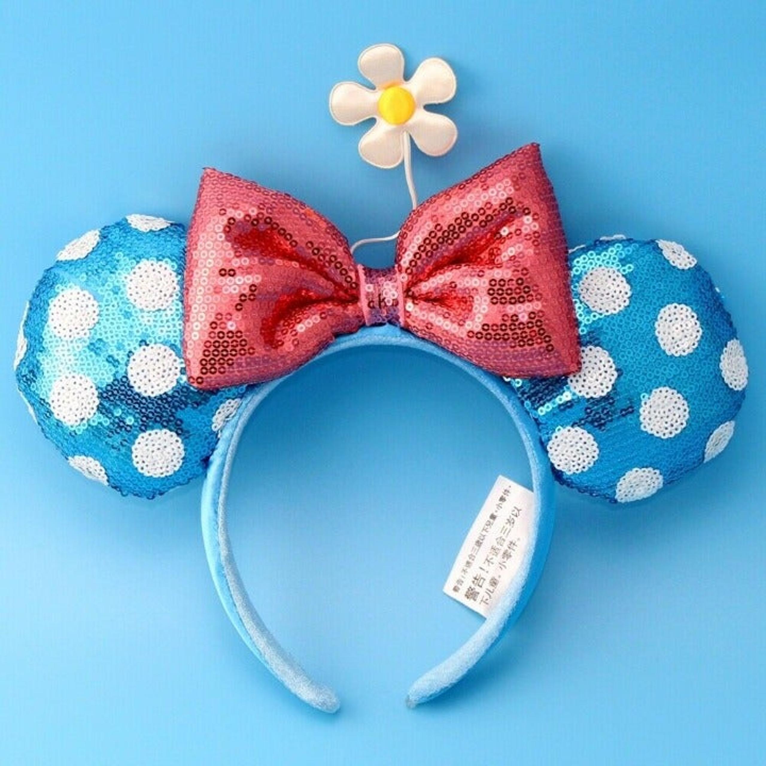 New Disney Minnie Ears Bow Polka Dot Parks Kids Hat Sequins Sun Flower Headband