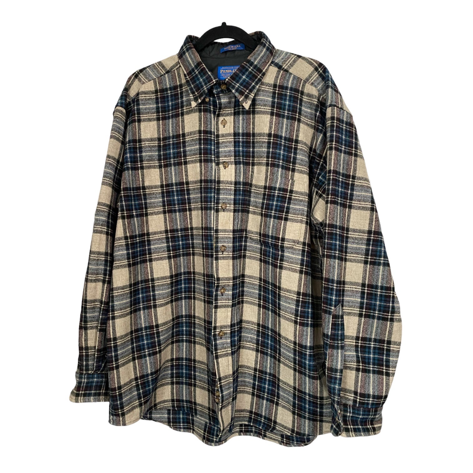 Pendleton Made USA Mens Flannel Plaid Shirt 100% Pure Virgin Wool Size XL